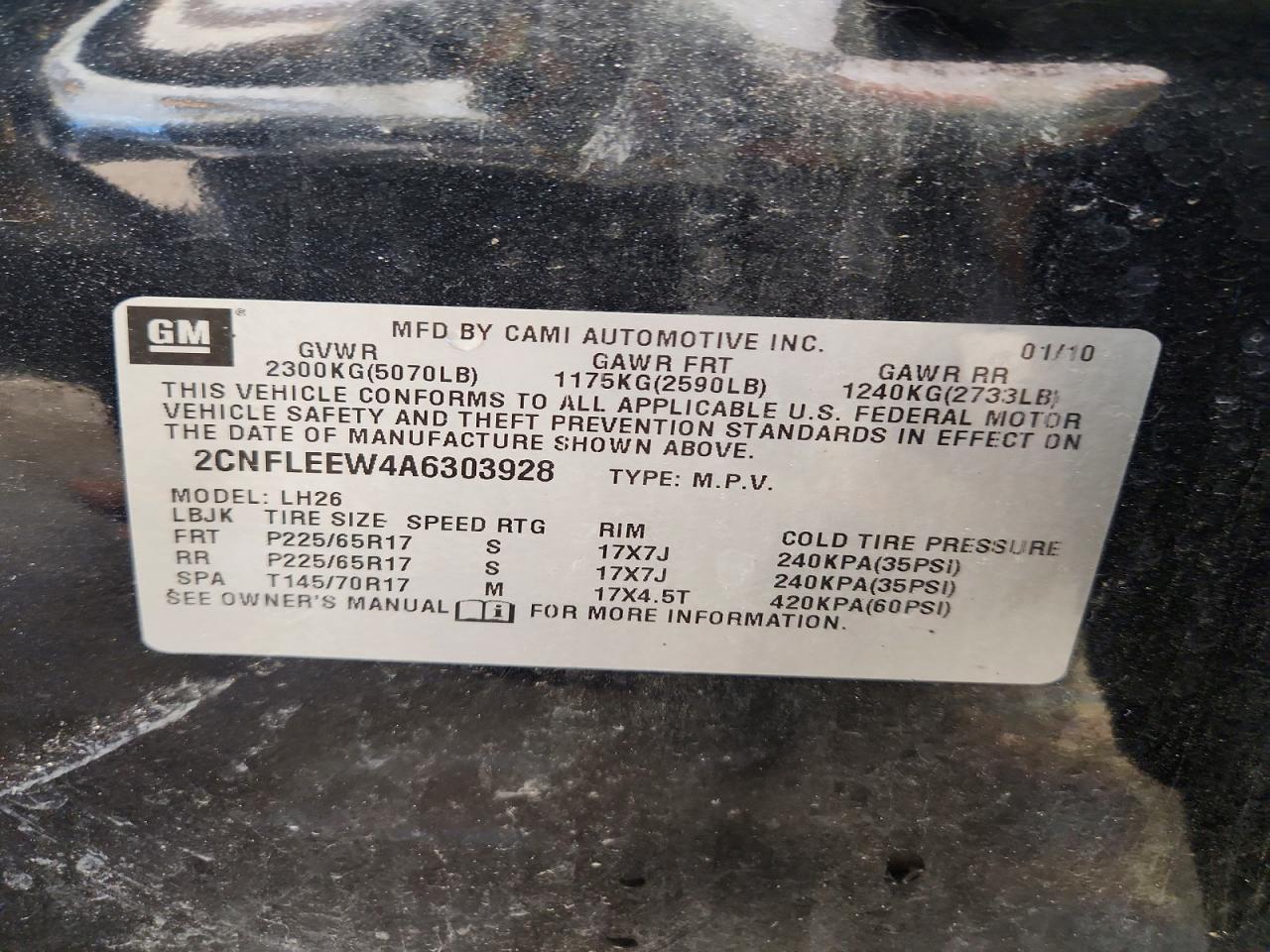 2010 Chevrolet Equinox Lt Black vin: 2CNFLEEW4A6303928
