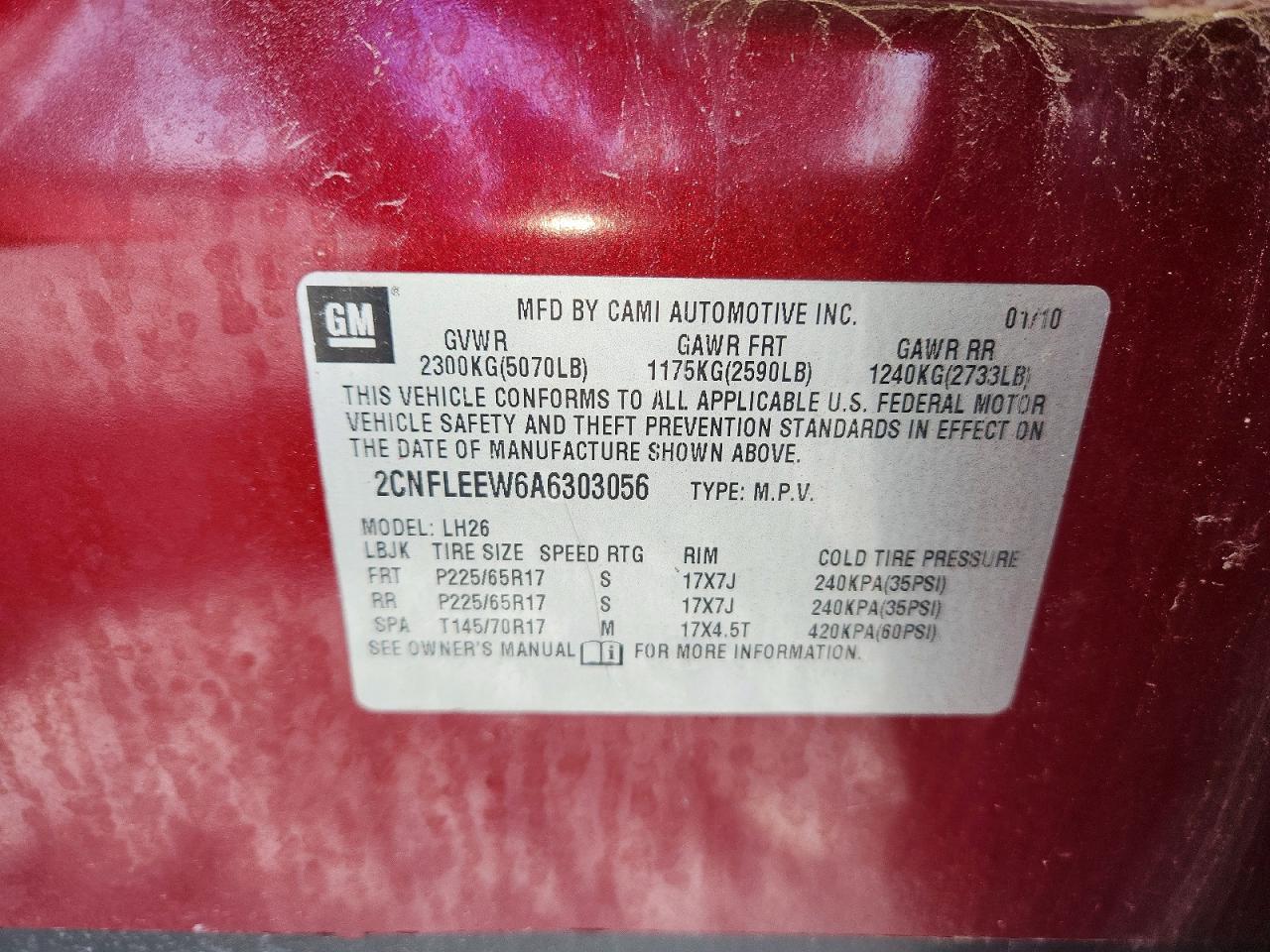 2010 Chevrolet Equinox Lt Красный vin: 2CNFLEEW6A6303056