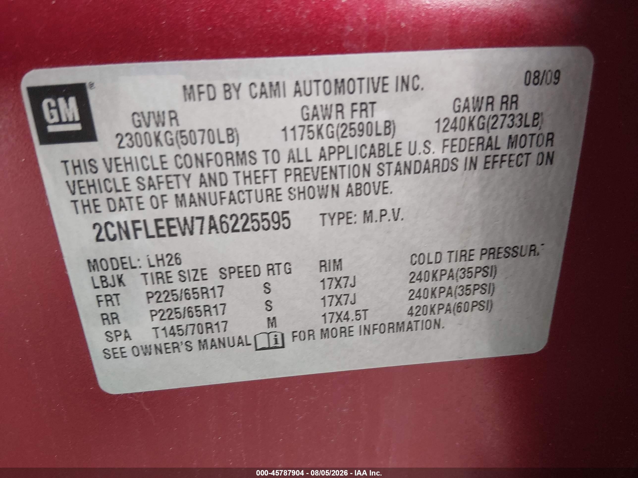 2010 Chevrolet Equinox Lt Red vin: 2CNFLEEW7A6225595