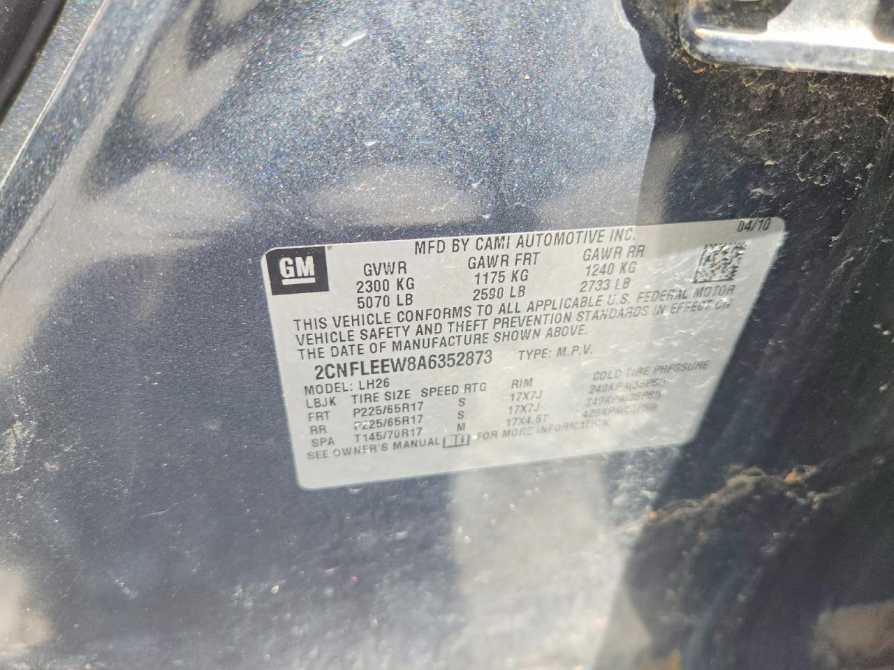 2010 Chevrolet Equinox Lt Charcoal vin: 2CNFLEEW8A6352873