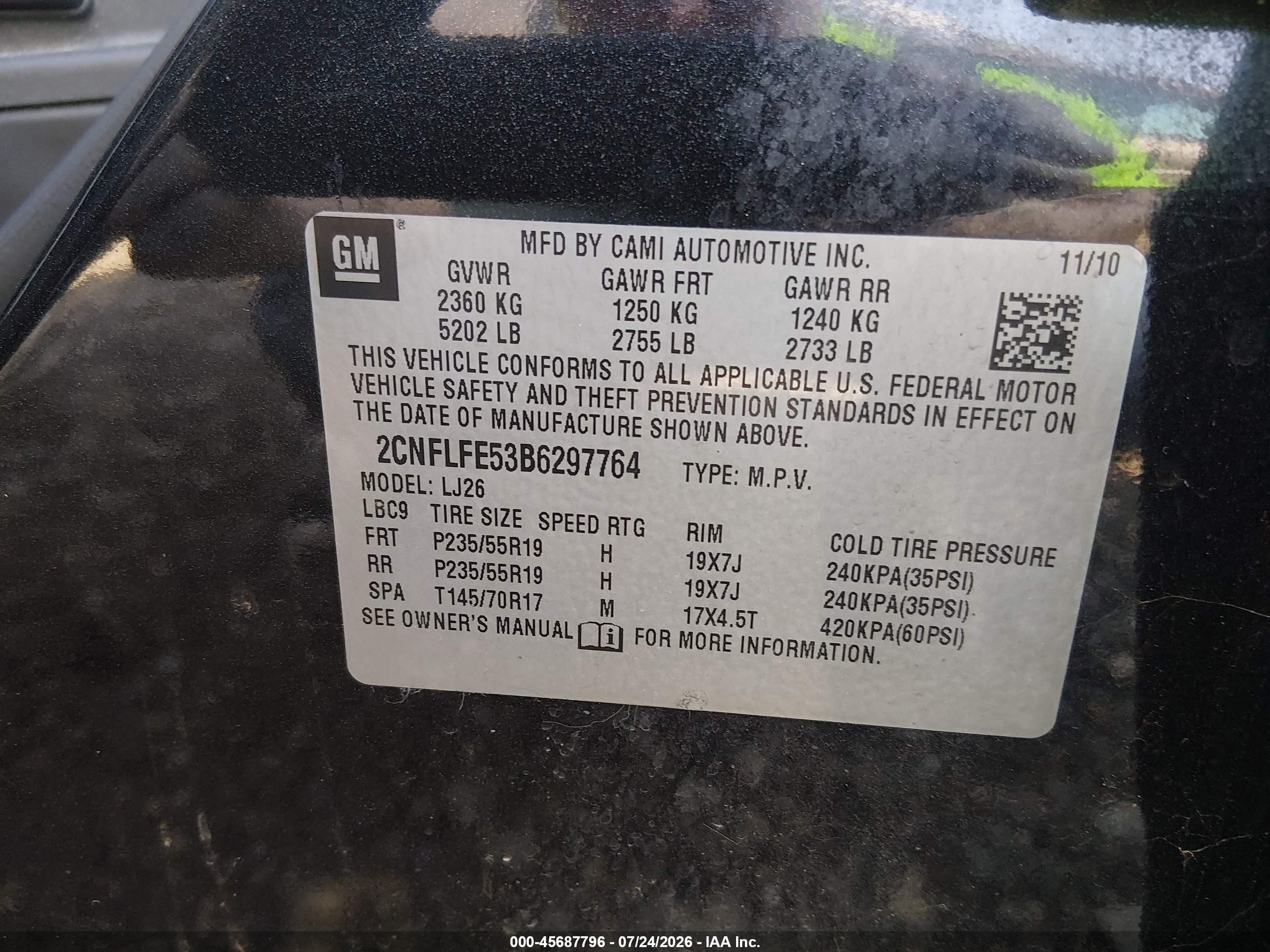 2011 Chevrolet Equinox Ltz Black vin: 2CNFLFE53B6297764
