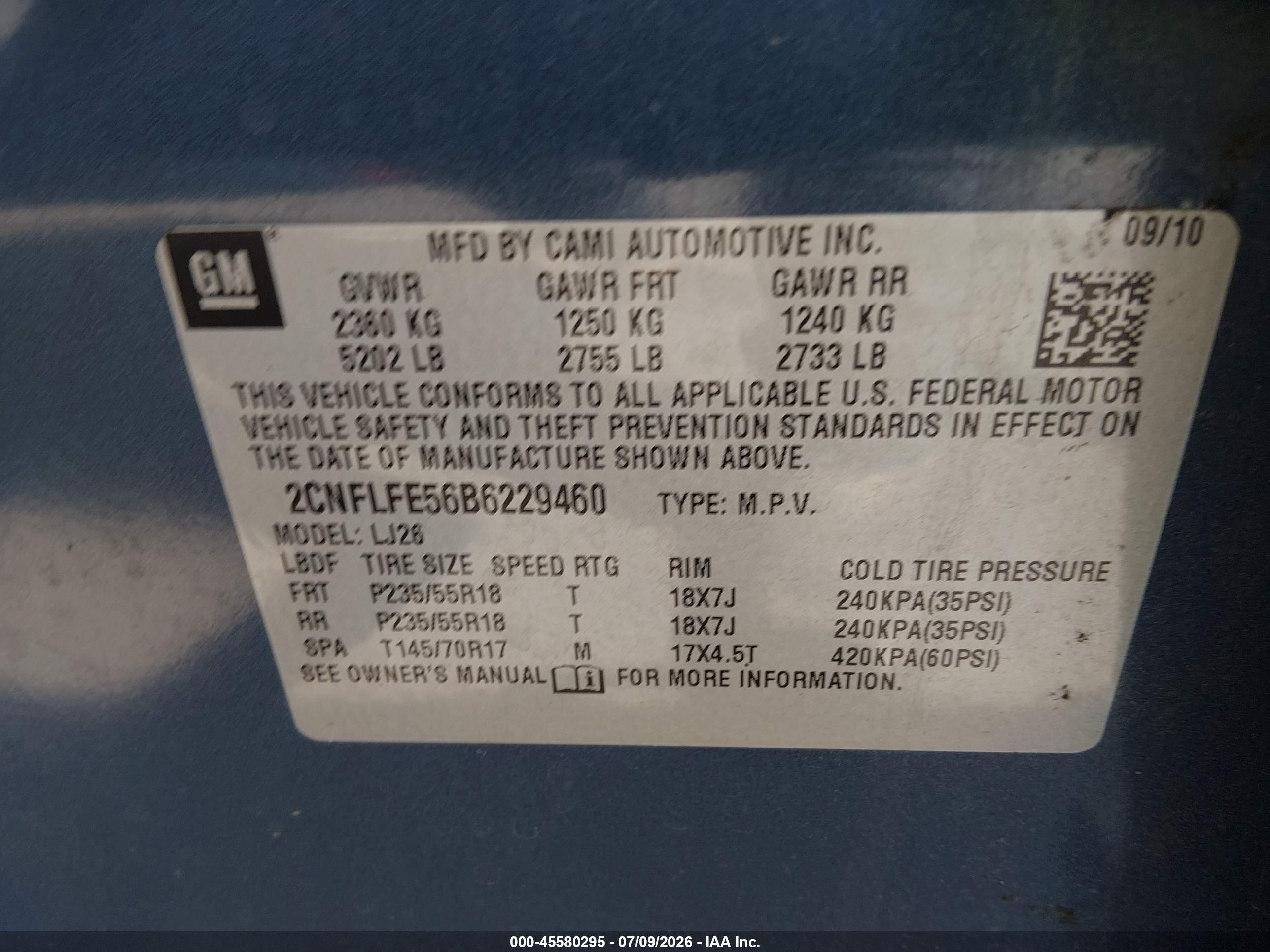 2011 Chevrolet Equinox Ltz Light Blue vin: 2CNFLFE56B6229460