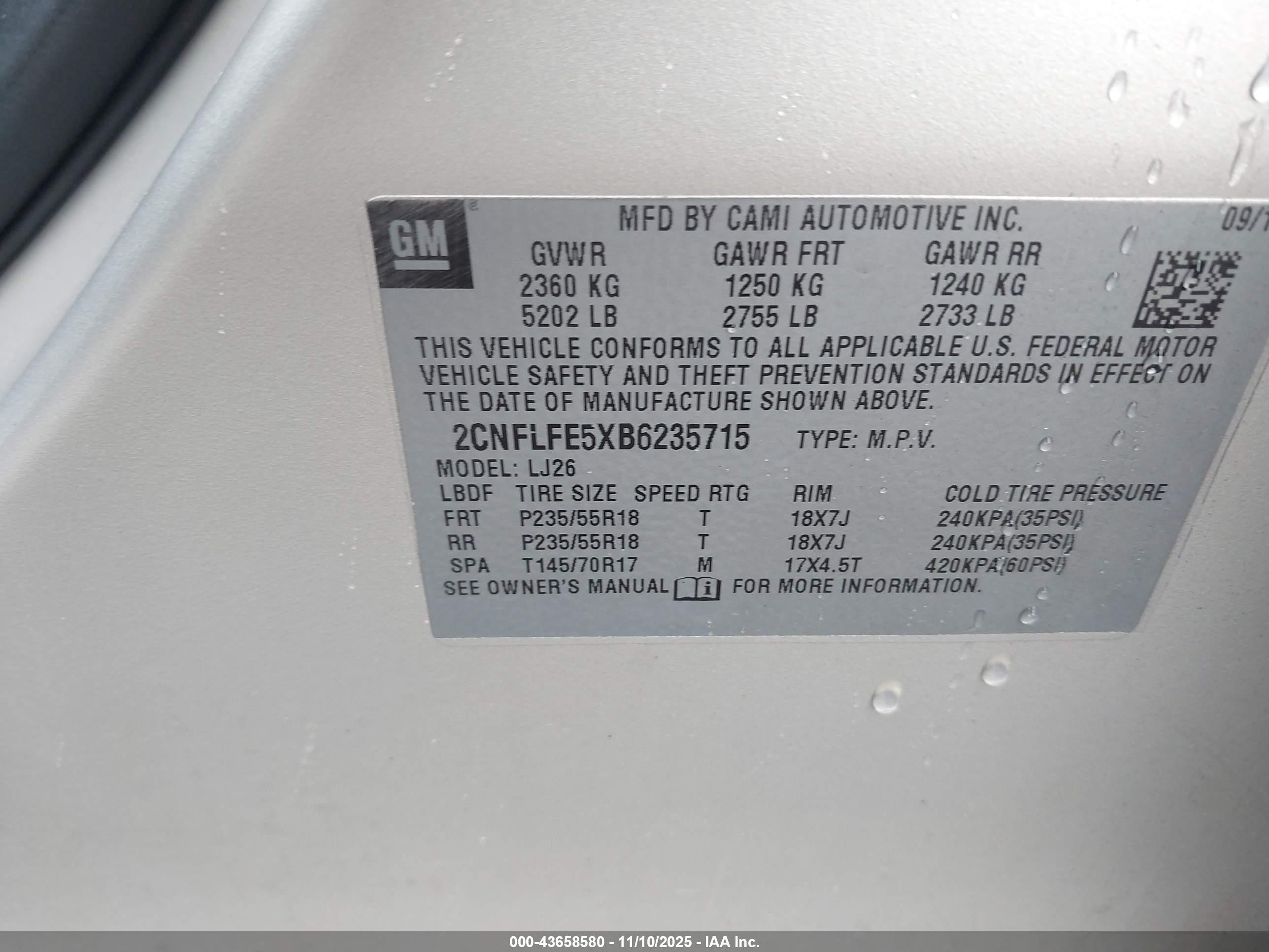 2011 Chevrolet Equinox Ltz Gold vin: 2CNFLFE5XB6235715