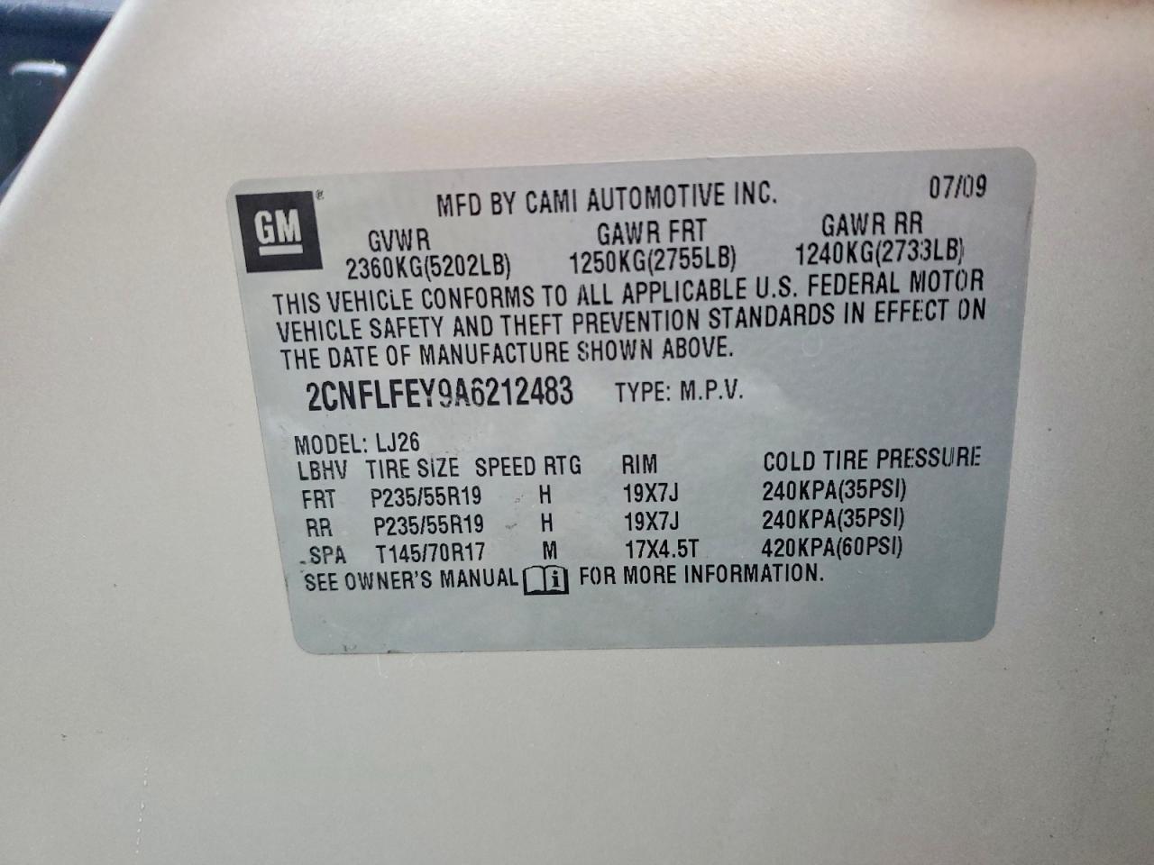 2010 Chevrolet Equinox Ltz Tan vin: 2CNFLFEY9A6212483