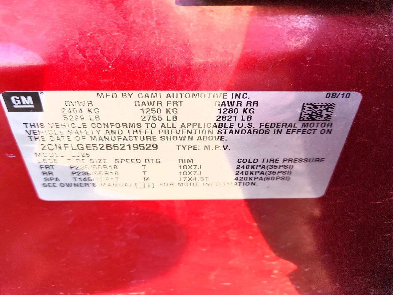 2011 Chevrolet Equinox Ltz Red vin: 2CNFLGE52B6219529