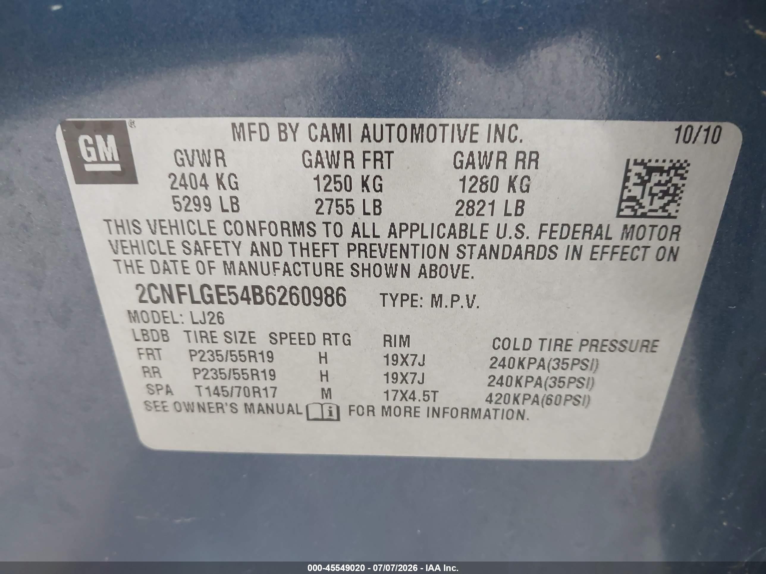 2011 Chevrolet Equinox Ltz Blue vin: 2CNFLGE54B6260986