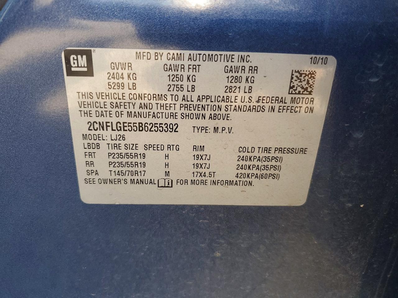 2011 Chevrolet Equinox Ltz Blue vin: 2CNFLGE55B6255392