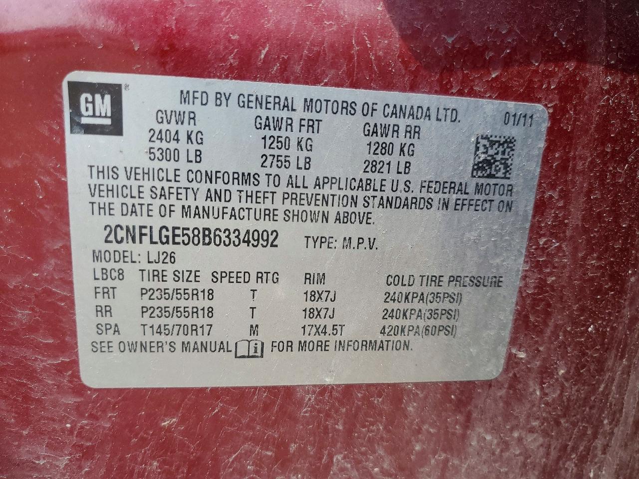 2011 Chevrolet Equinox Ltz Burgundy vin: 2CNFLGE58B6334992