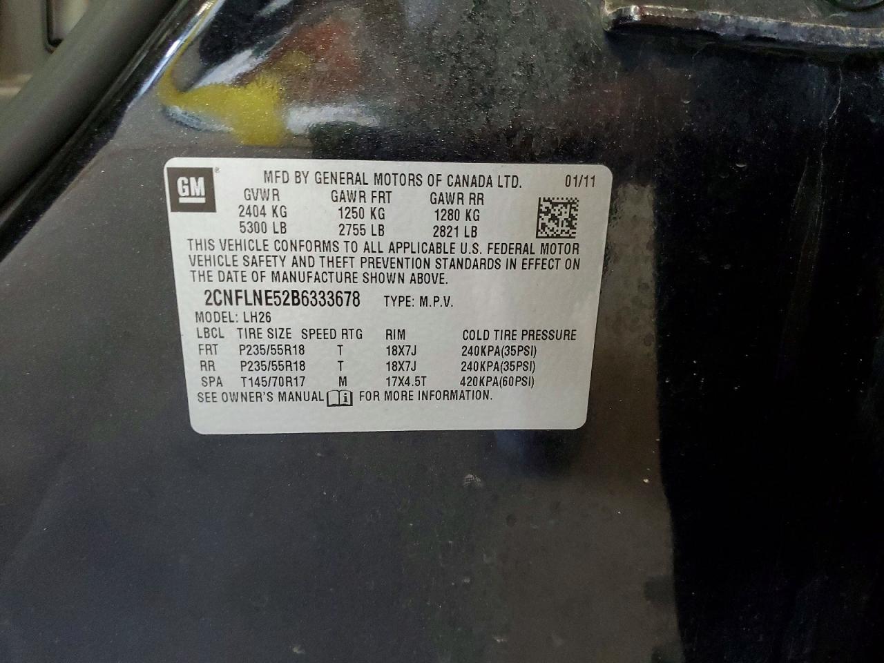 2011 Chevrolet Equinox Lt Black vin: 2CNFLNE52B6333678
