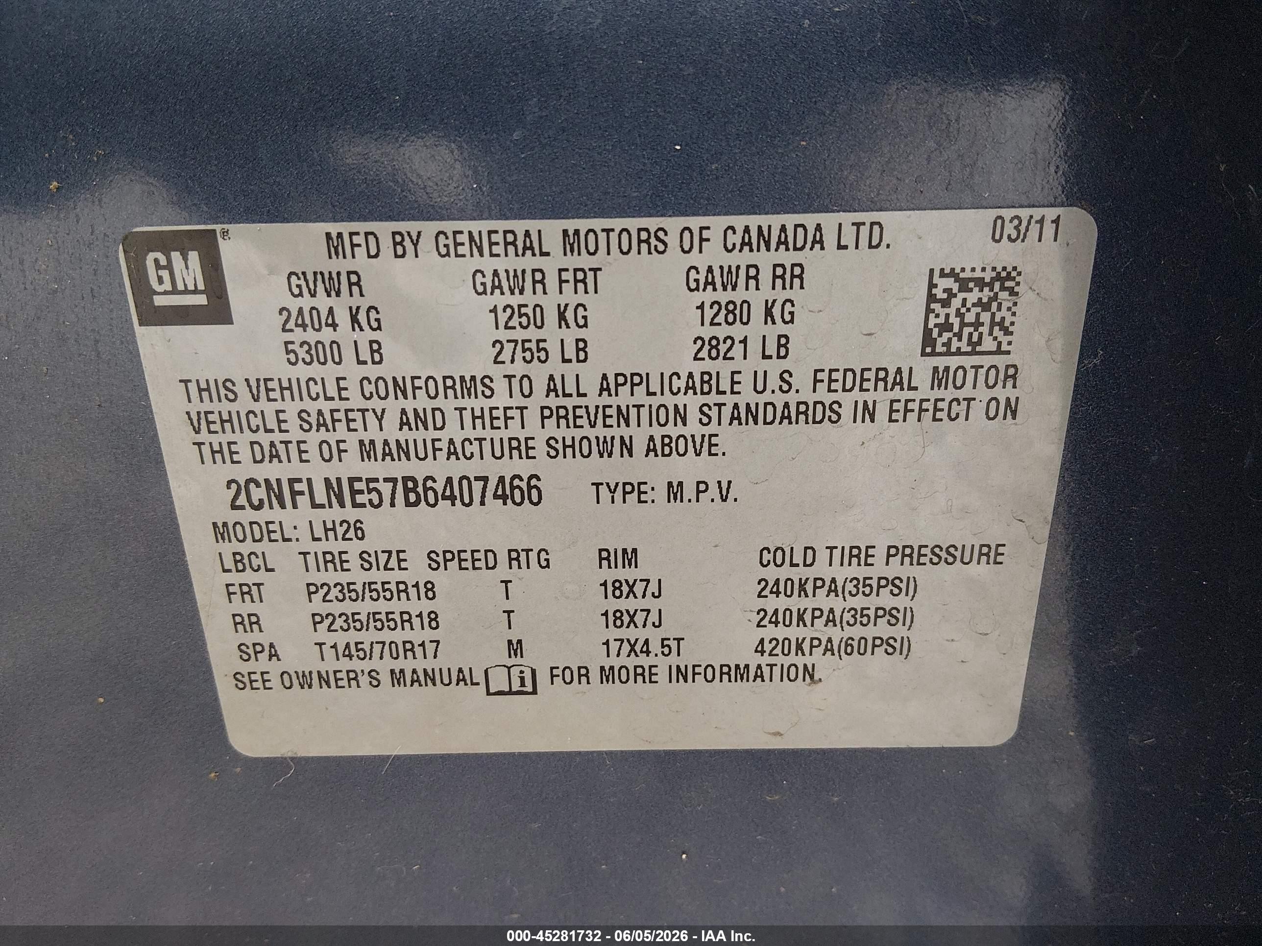 2011 Chevrolet Equinox 2lt Blue vin: 2CNFLNE57B6407466