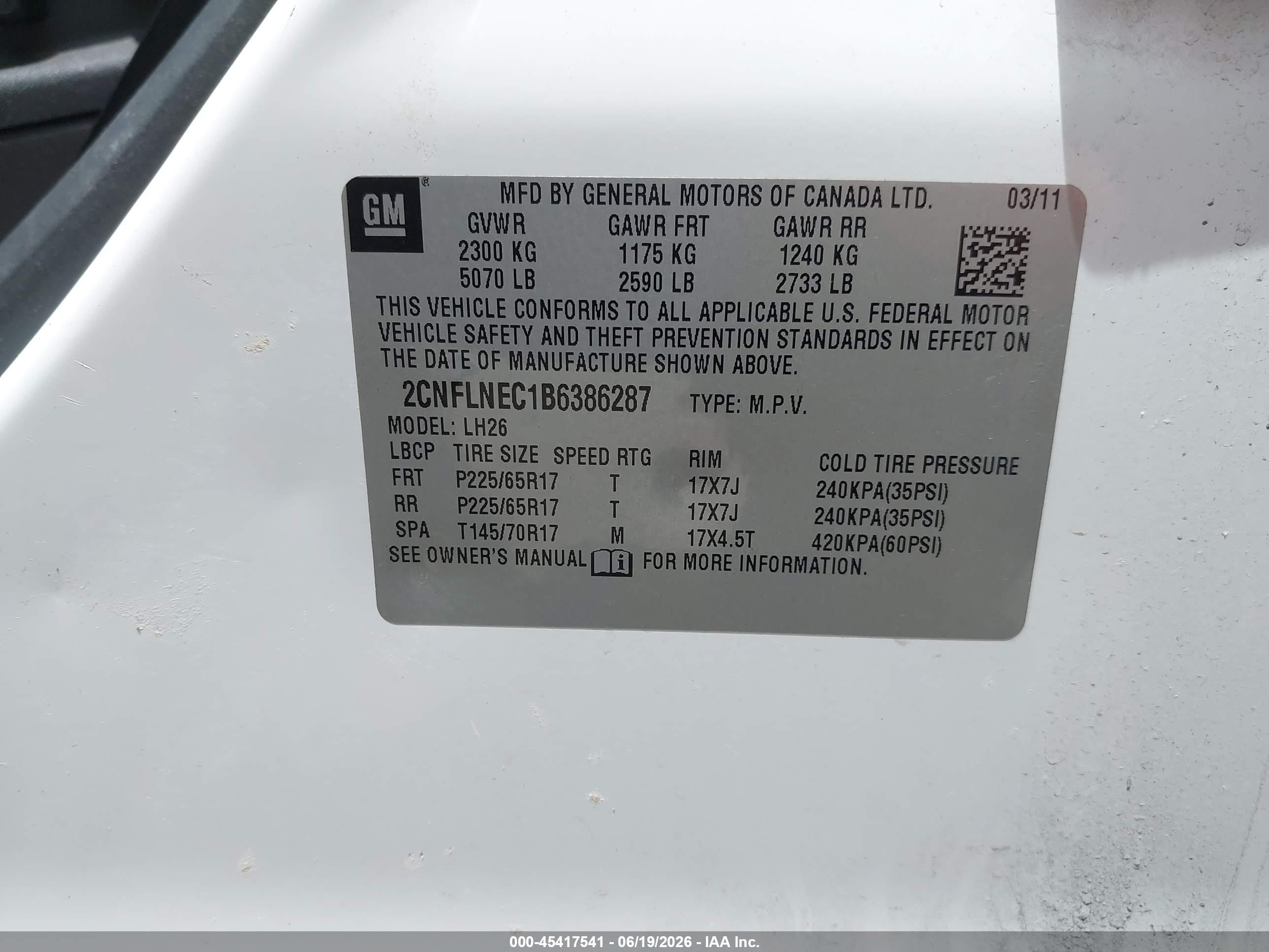 2011 Chevrolet Equinox Lt W/2lt White vin: 2CNFLNEC1B6386287