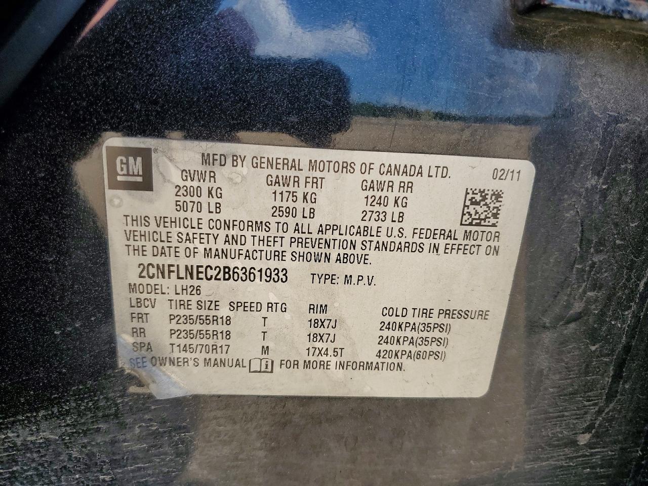 2011 Chevrolet Equinox Lt Charcoal vin: 2CNFLNEC2B6361933