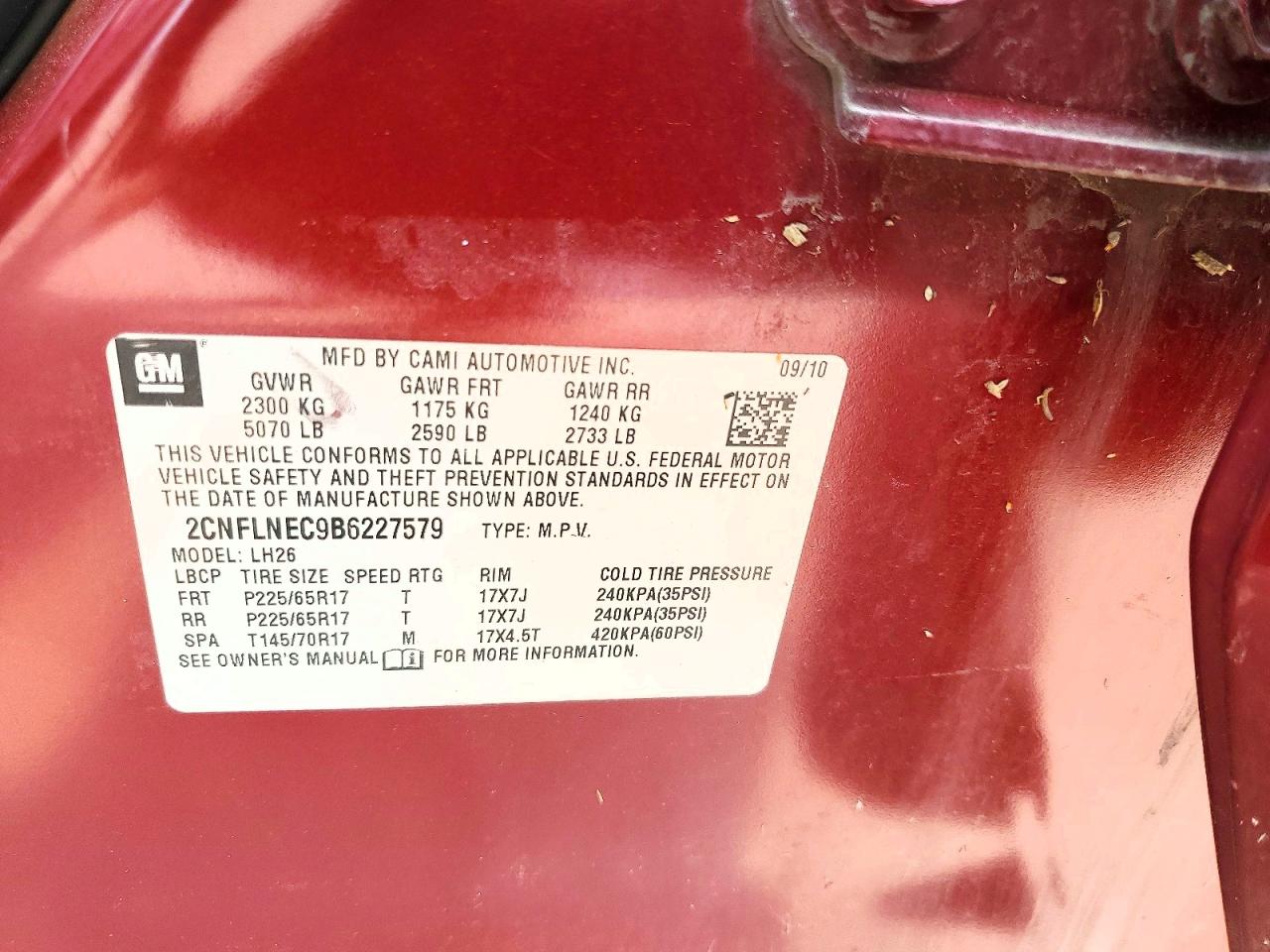 2011 Chevrolet Equinox Lt Red vin: 2CNFLNEC9B6227579