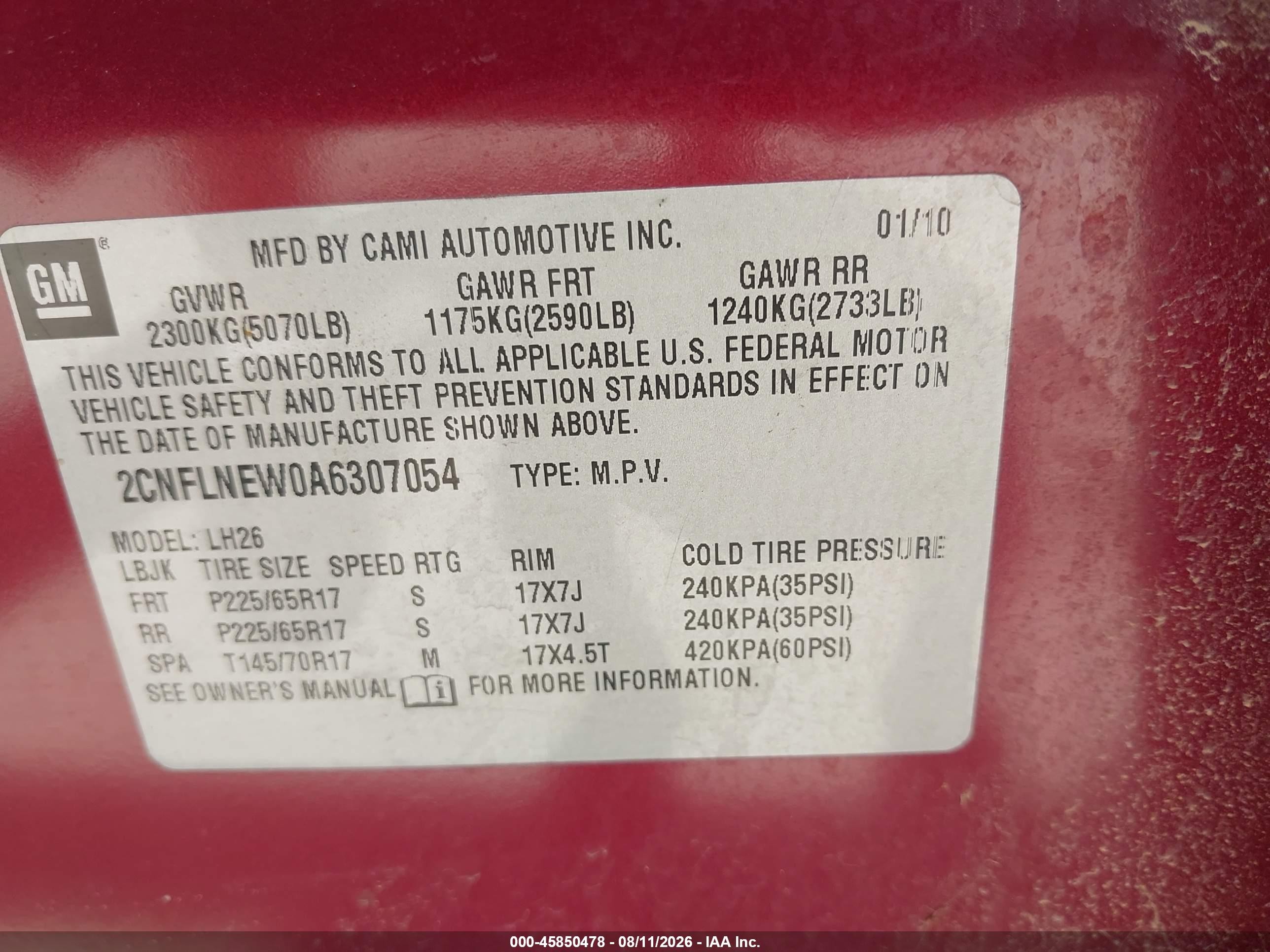 2010 Chevrolet Equinox Lt Red vin: 2CNFLNEW0A6307054