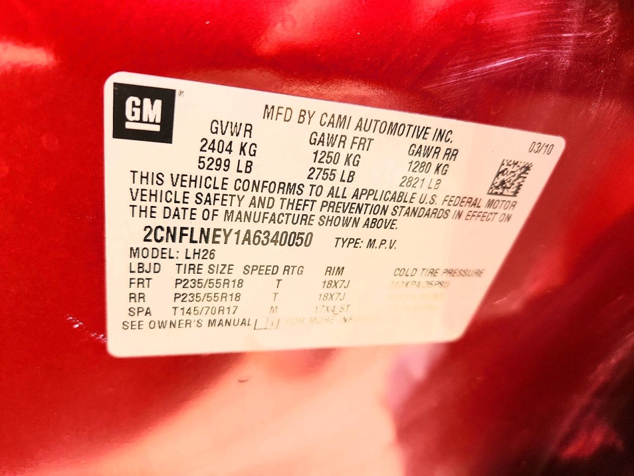 2010 Chevrolet Equinox Lt Red vin: 2CNFLNEY1A6340050