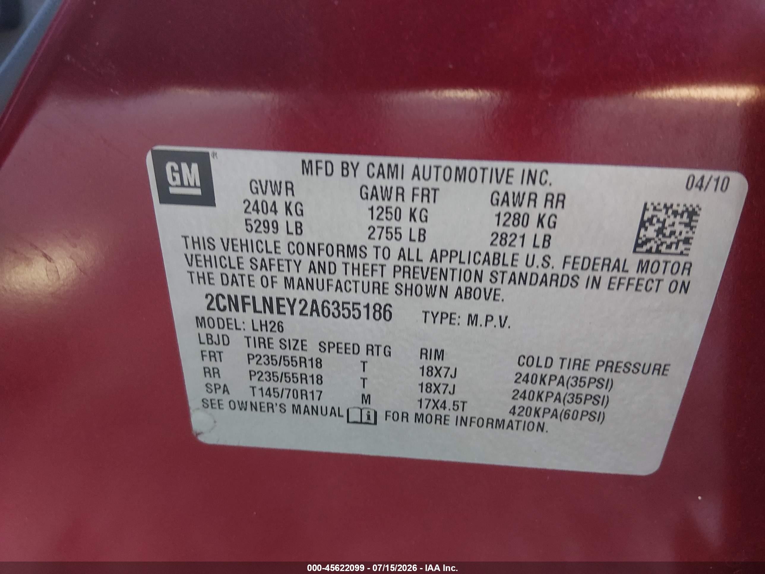 2010 Chevrolet Equinox Lt Red vin: 2CNFLNEY2A6355186