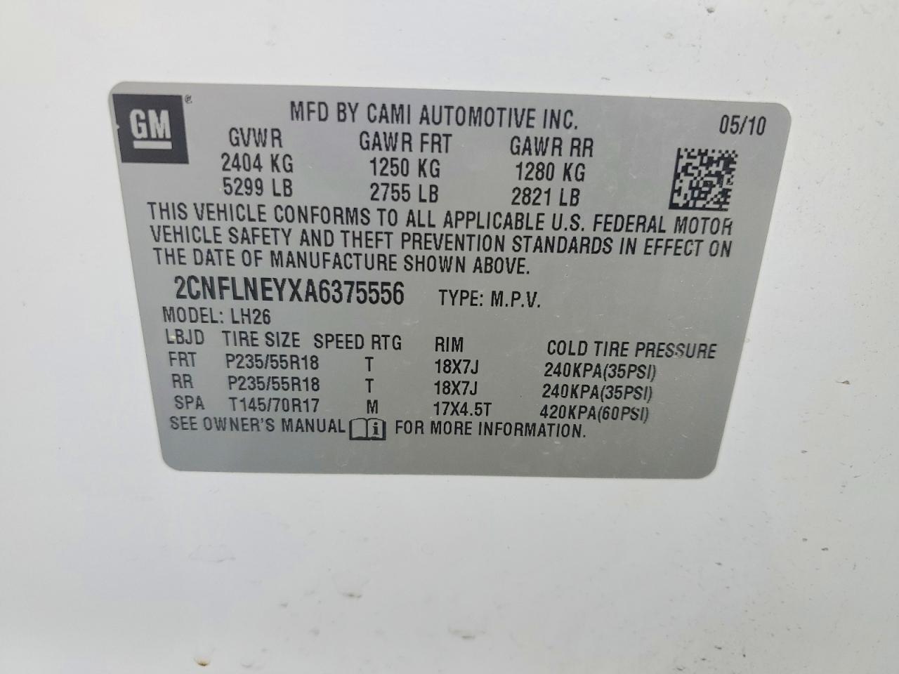 2010 Chevrolet Equinox Lt White vin: 2CNFLNEYXA6375556