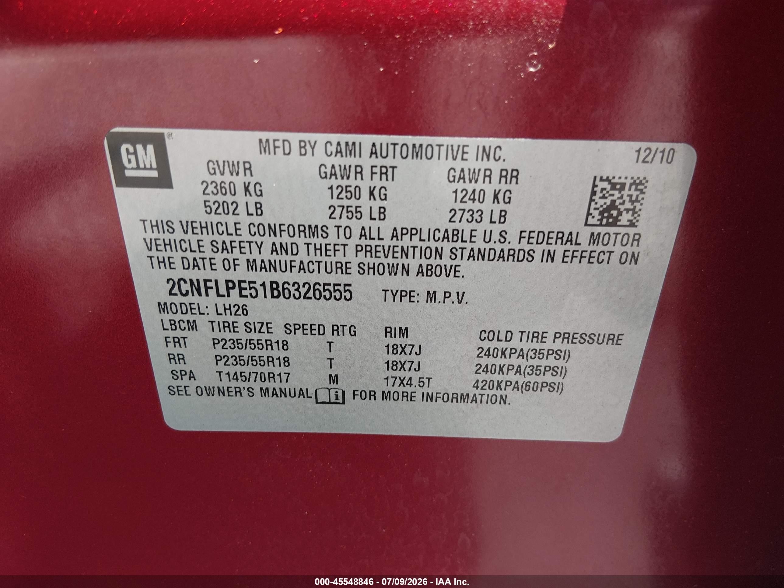 2011 Chevrolet Equinox Lt W/2lt Red vin: 2CNFLPE51B6326555