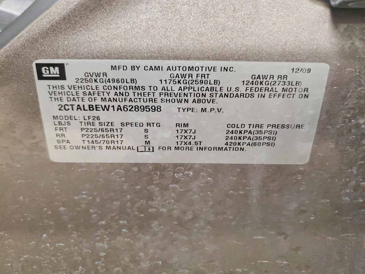2010 Gmc Terrain Sle Gray vin: 2CTALBEW1A6289598