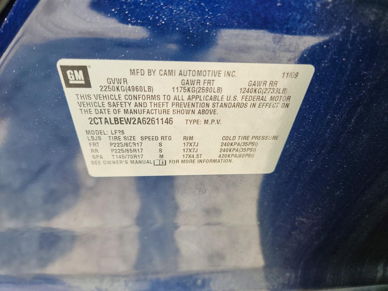 2010 Gmc Terrain Sle Blue vin: 2CTALBEW2A6261146