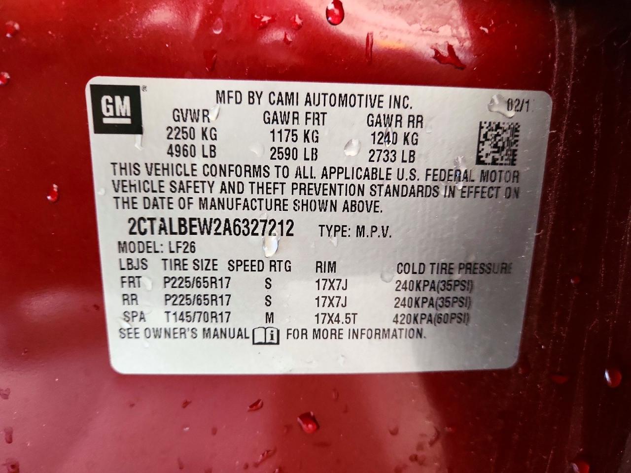 2010 Gmc Terrain Sle Red vin: 2CTALBEW2A6327212