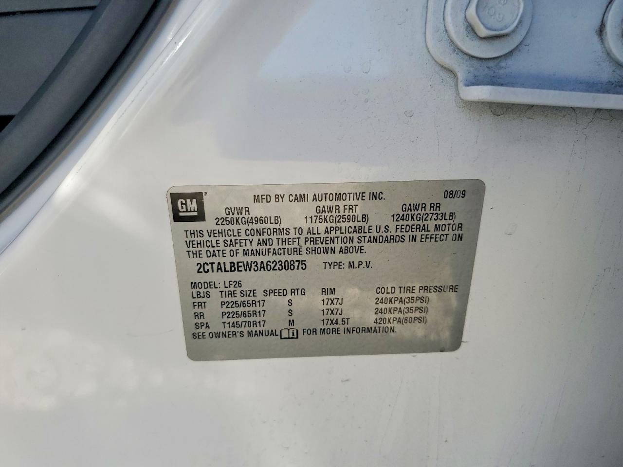 2010 Gmc Terrain Sle White vin: 2CTALBEW3A6230875