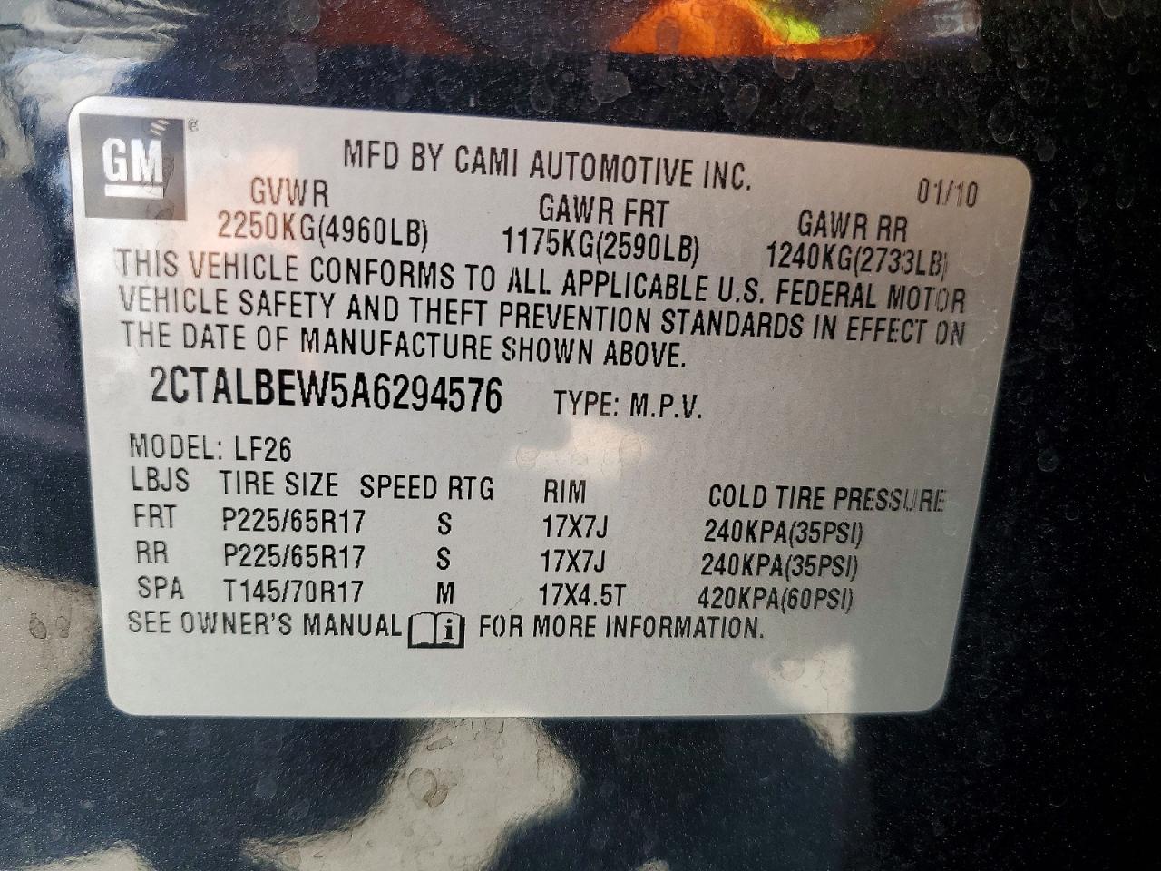 2010 Gmc Terrain Sle Black vin: 2CTALBEW5A6294576