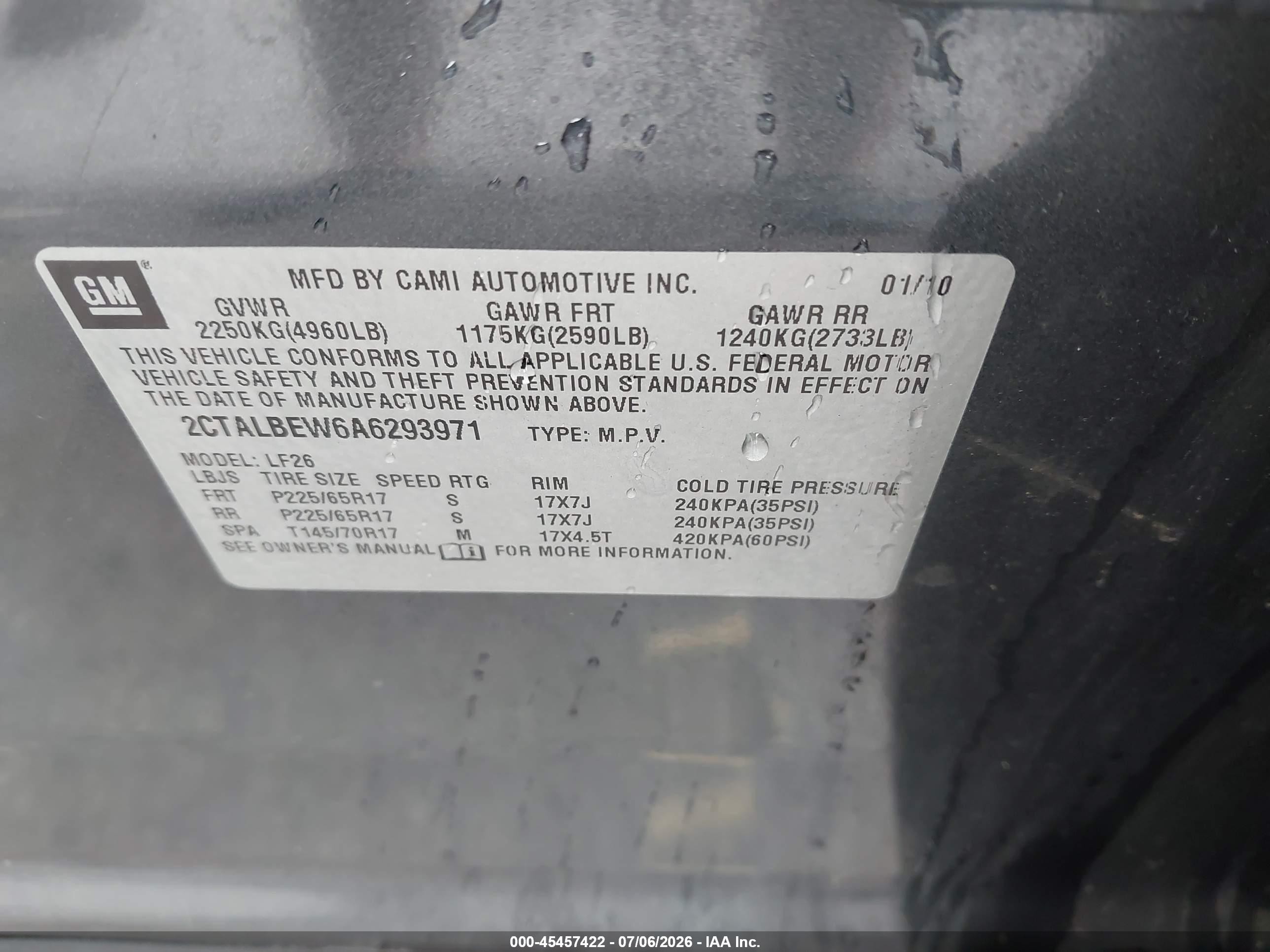 2010 Gmc Terrain Sle-1 Black vin: 2CTALBEW6A6293971