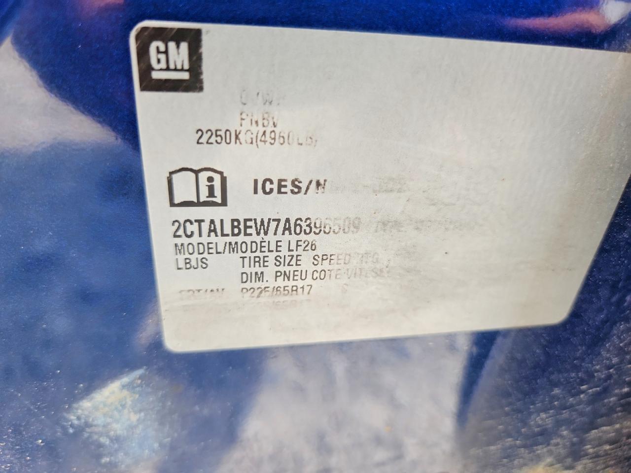 2010 Gmc Terrain Sle Blue vin: 2CTALBEW7A6396509