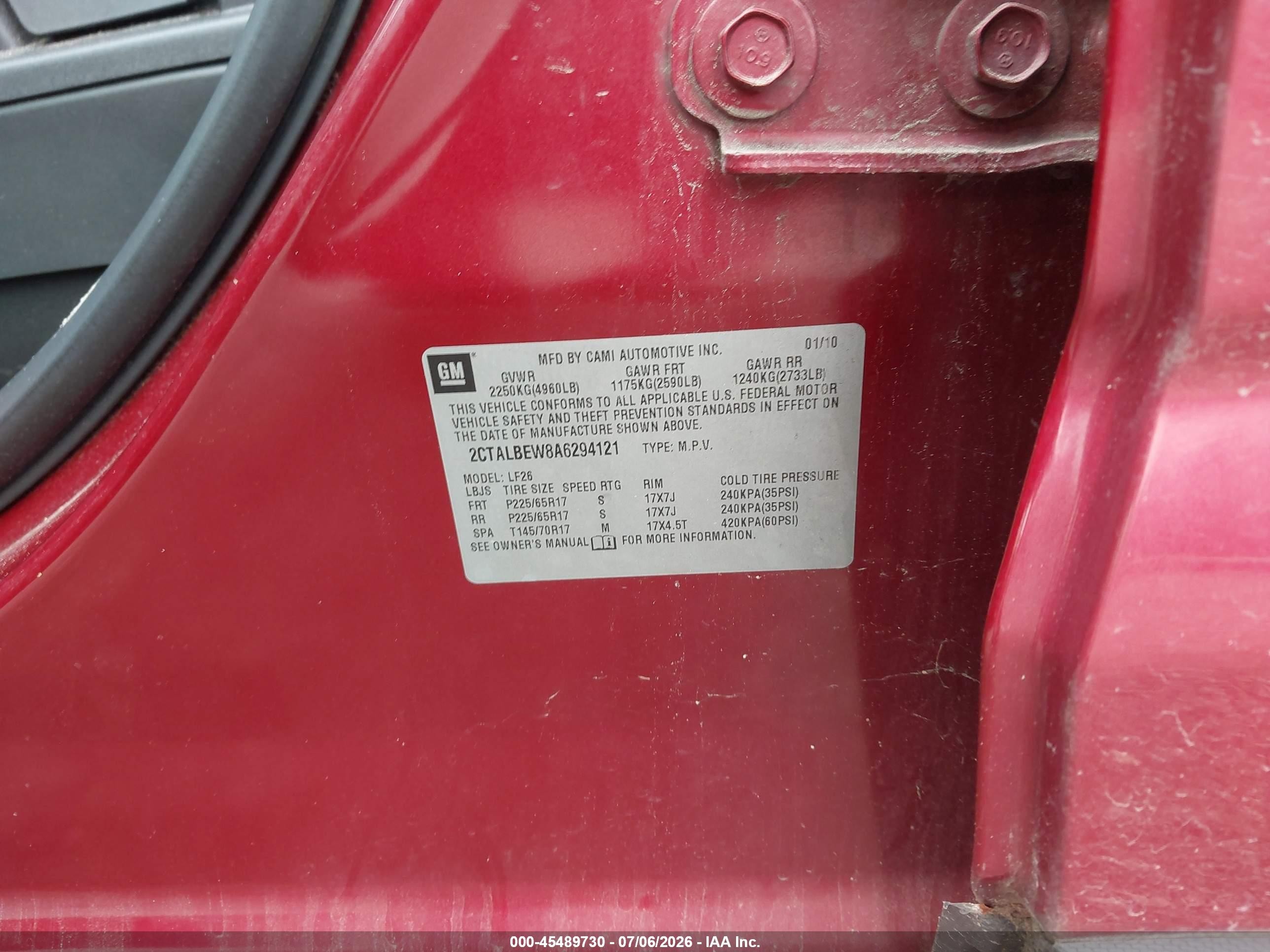 2010 Gmc Terrain Sle-1 Red vin: 2CTALBEW8A6294121