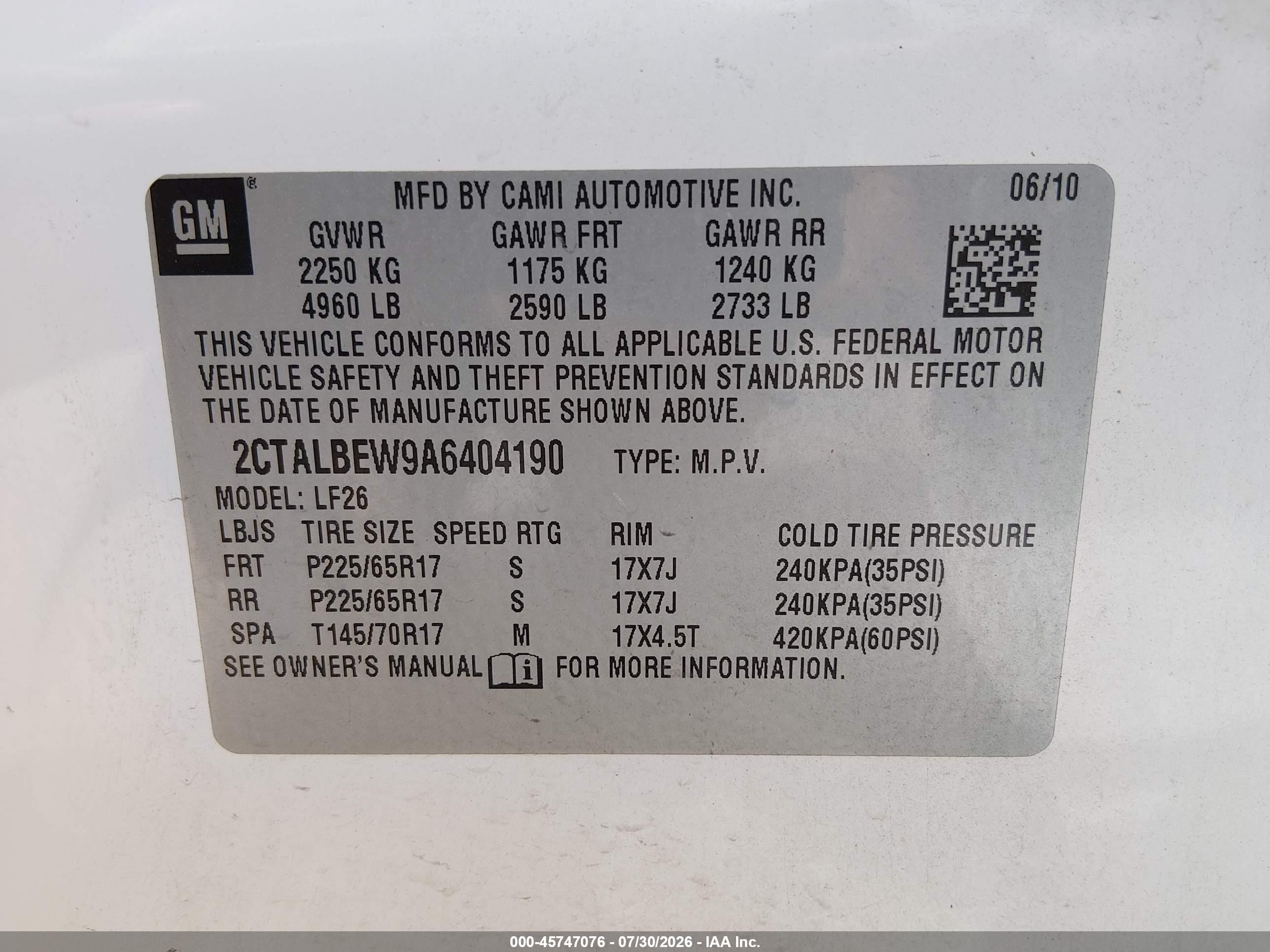 2010 Gmc Terrain Sle-1 Белый vin: 2CTALBEW9A6404190