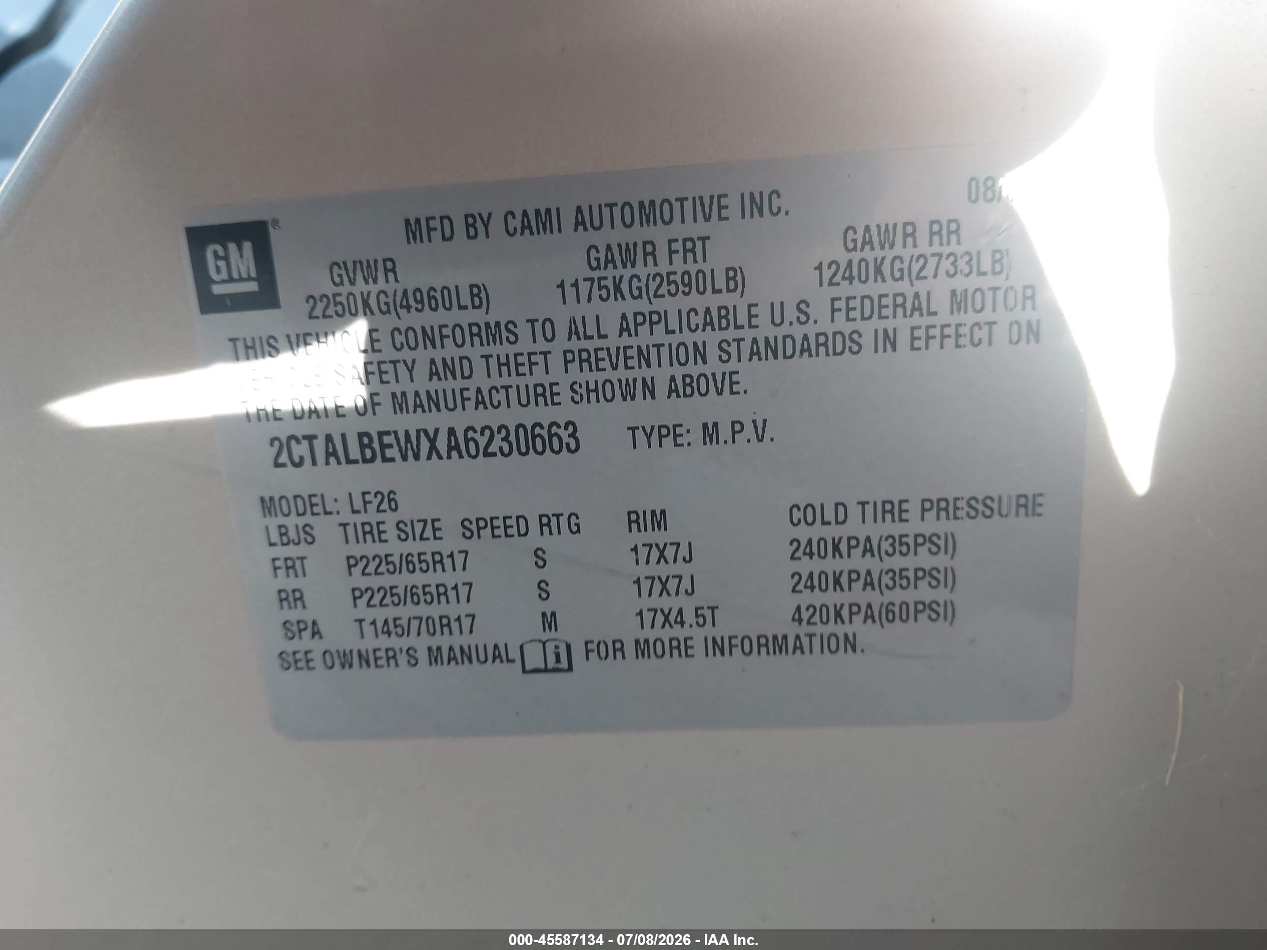 2010 Gmc Terrain Sle-1 Gold vin: 2CTALBEWXA6230663