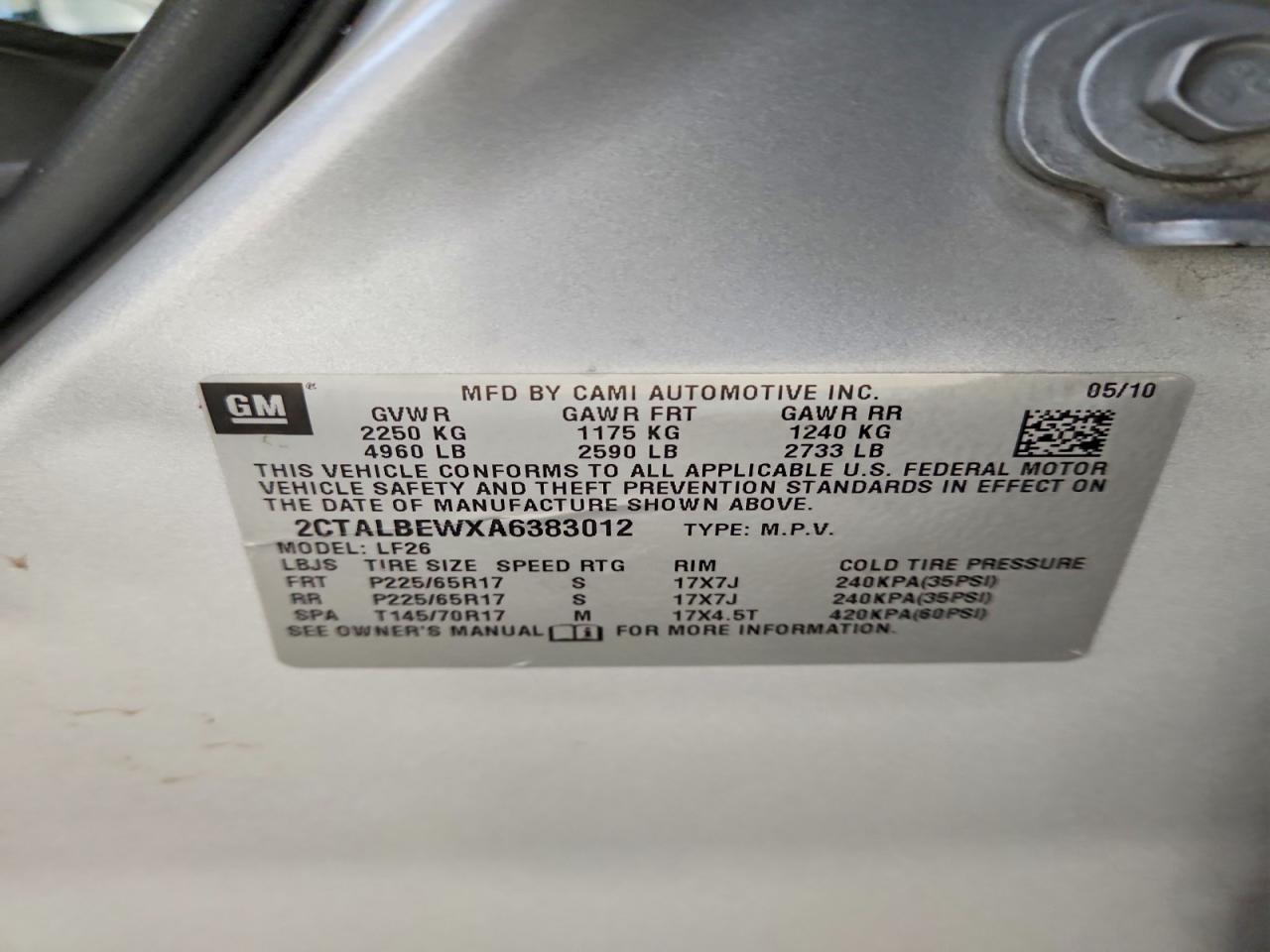 2010 Gmc Terrain Sle Silver vin: 2CTALBEWXA6383012