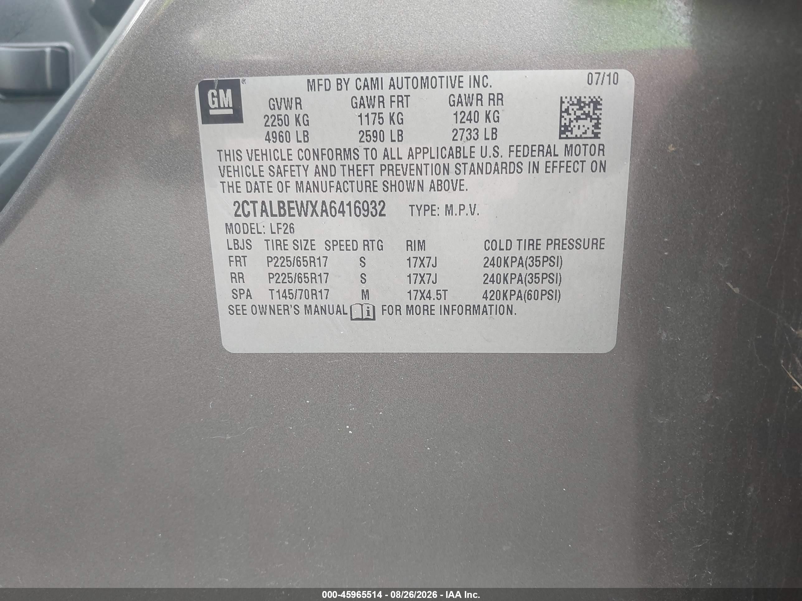 2010 Gmc Terrain Sle-1 Желто-коричневый vin: 2CTALBEWXA6416932