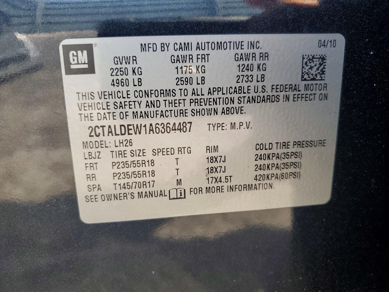 2010 Gmc Terrain Sle Угольный vin: 2CTALDEW1A6364487