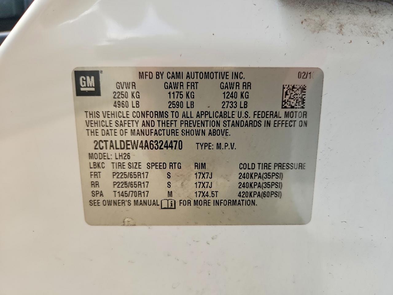 2010 Gmc Terrain Sle White vin: 2CTALDEW4A6324470