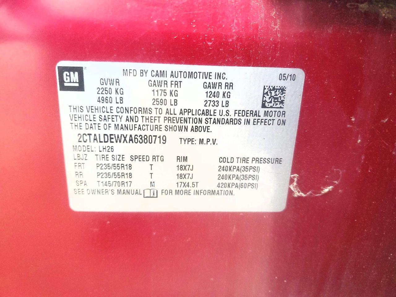 2010 Gmc Terrain Sle Red vin: 2CTALDEWXA6380719
