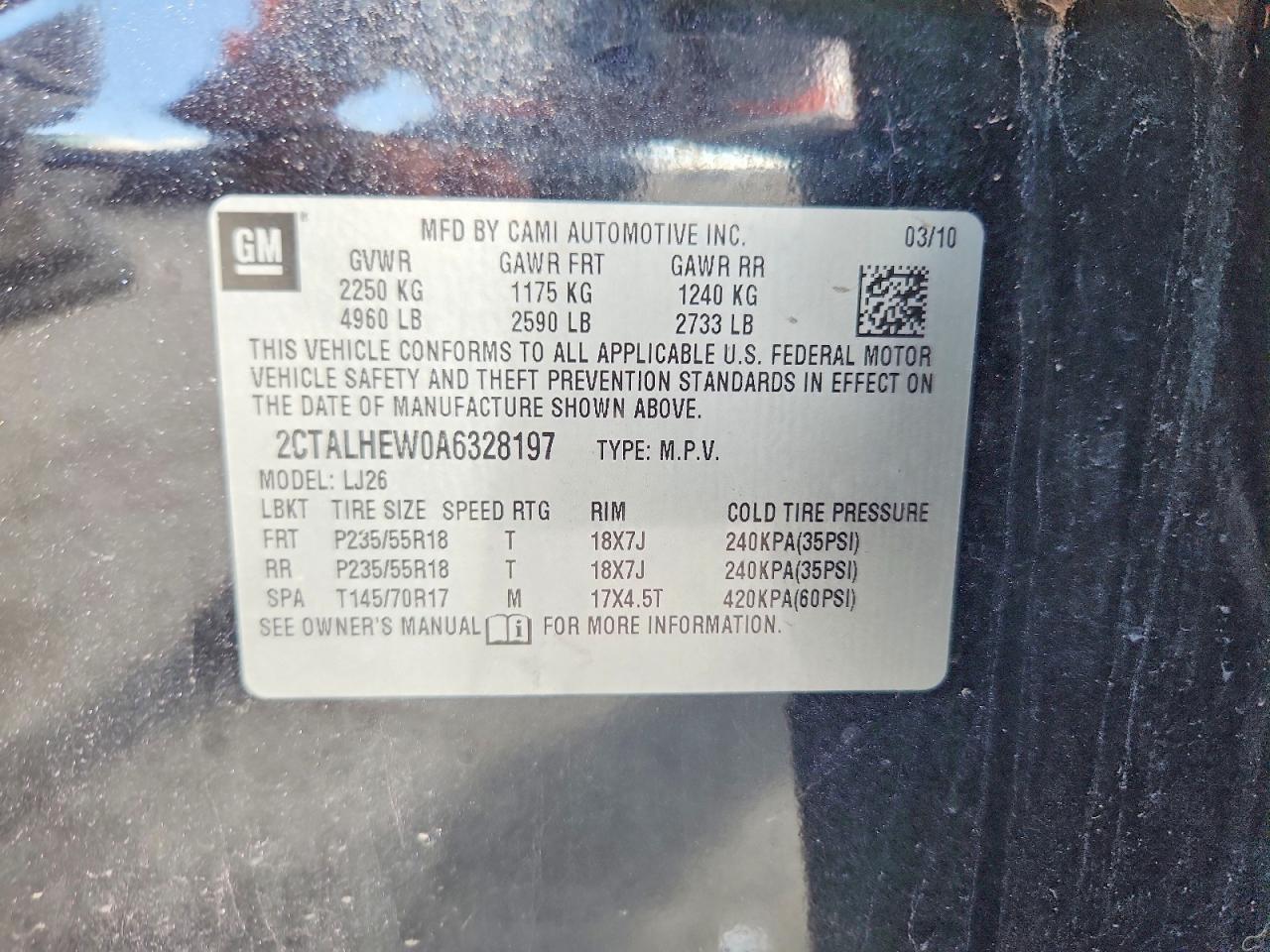 2010 Gmc Terrain Black vin: 2CTALHEW0A6328197