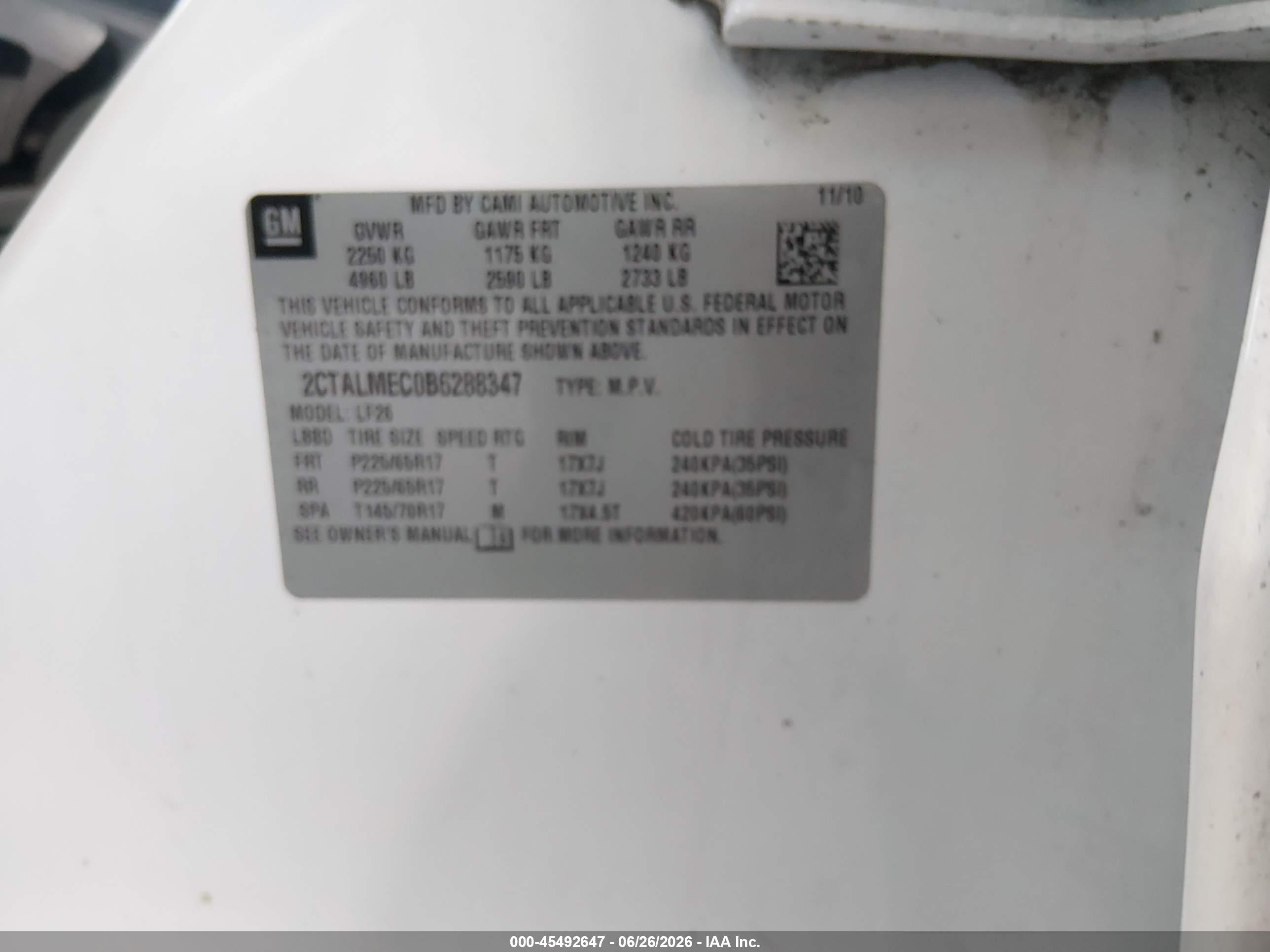 2011 Gmc Terrain Sle-1 White vin: 2CTALMEC0B6288347