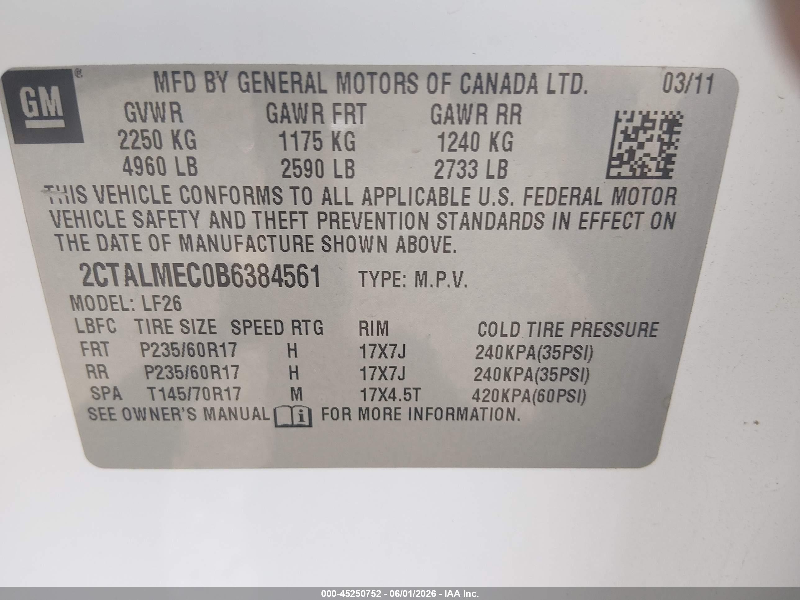 2011 Gmc Terrain Sle-1 White vin: 2CTALMEC0B6384561