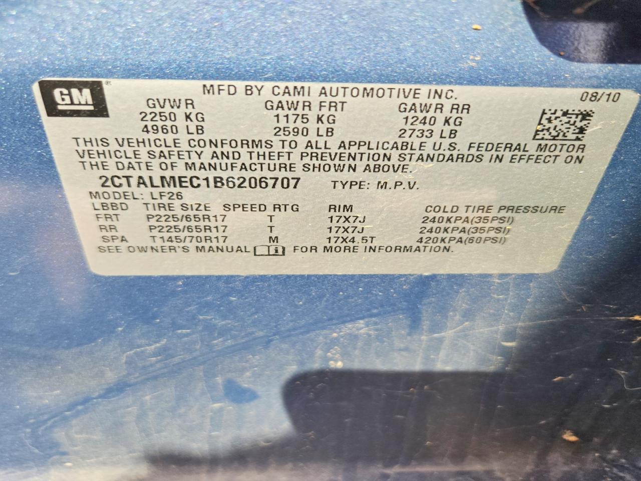 2011 Gmc Terrain Sle Blue vin: 2CTALMEC1B6206707