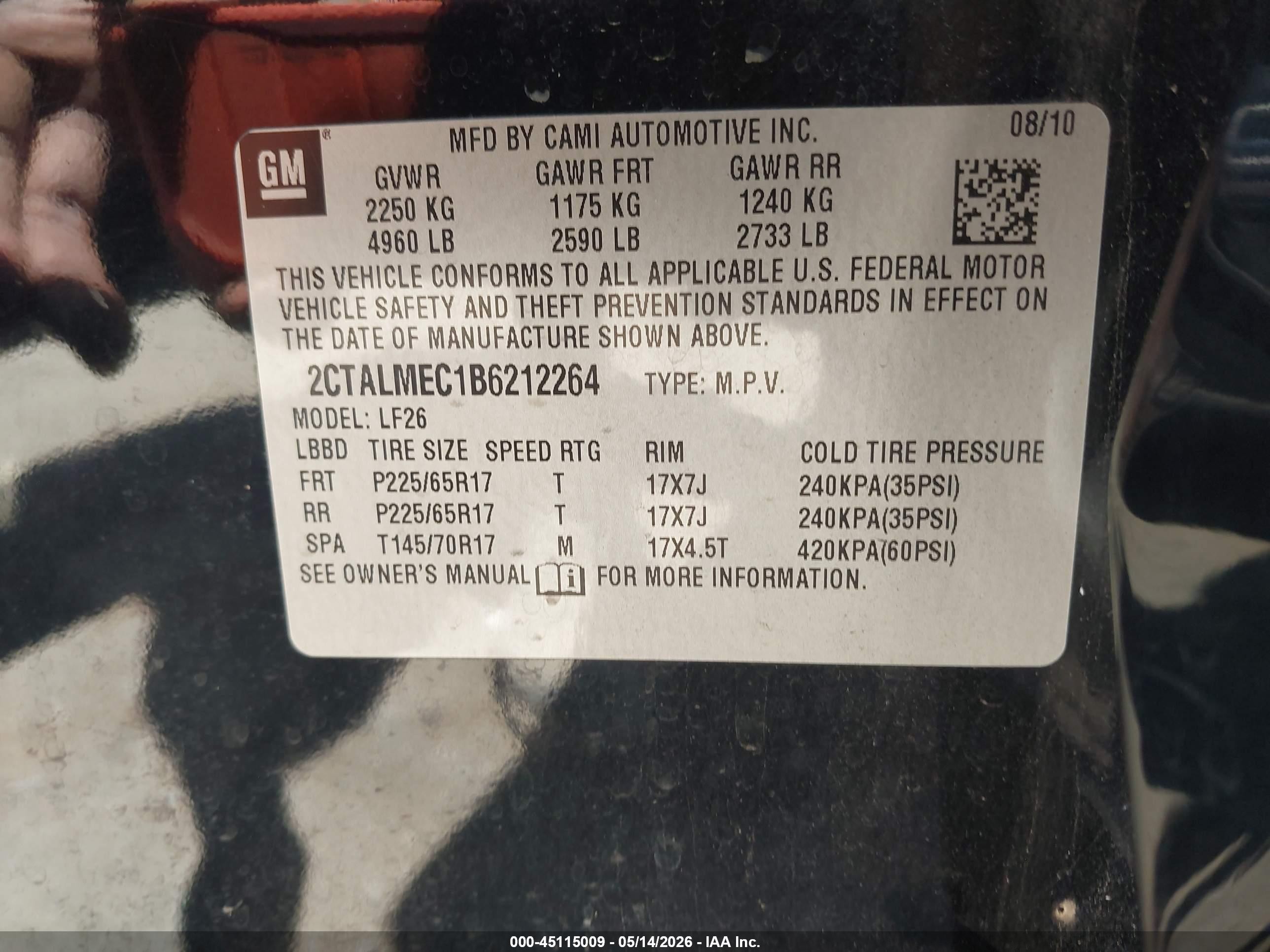 2011 Gmc Terrain Sle-1 Black vin: 2CTALMEC1B6212264