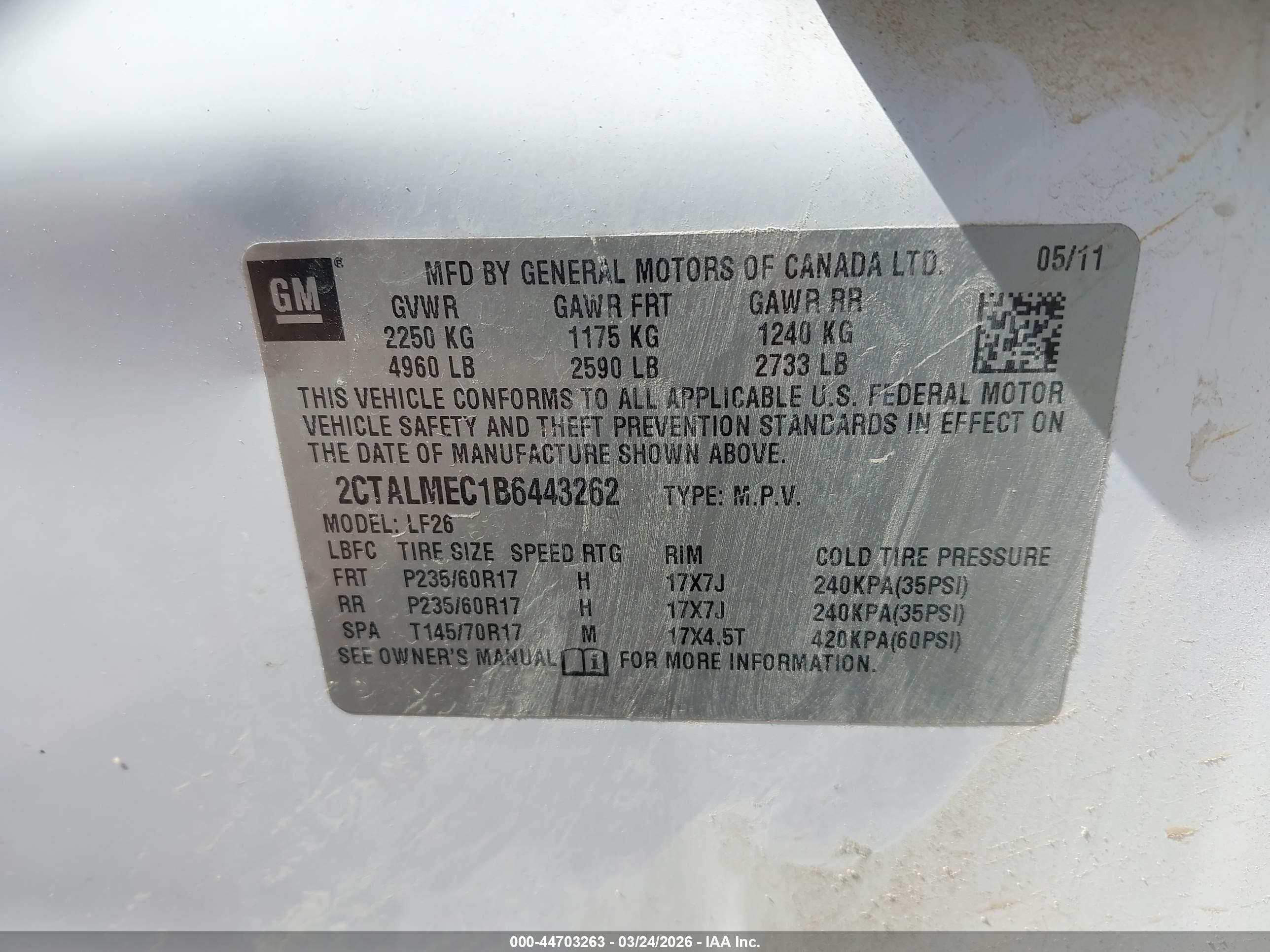 2011 Gmc Terrain Sle-1 White vin: 2CTALMEC1B6443262