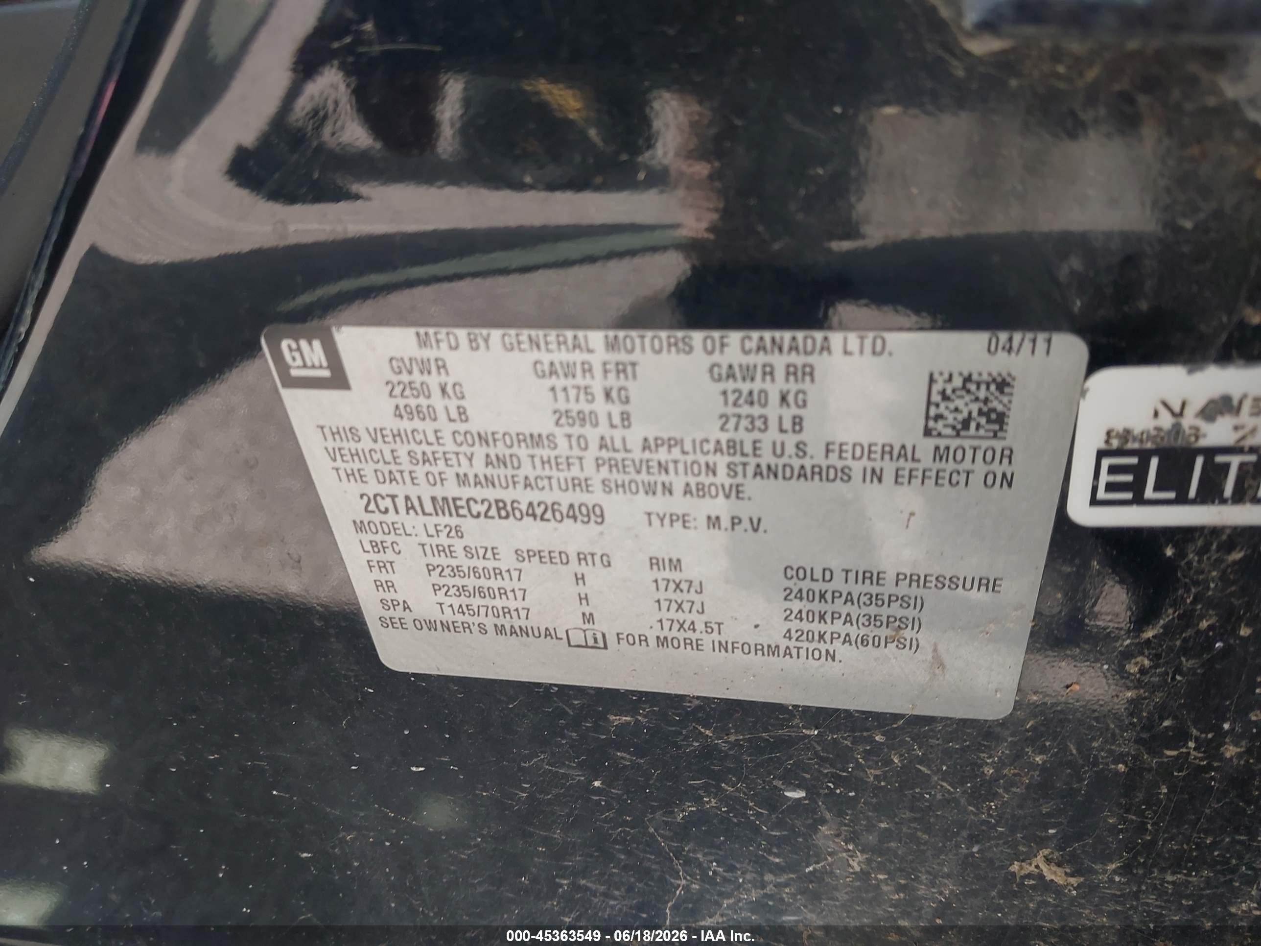 2011 Gmc Terrain Sle-1 Черный vin: 2CTALMEC2B6426499