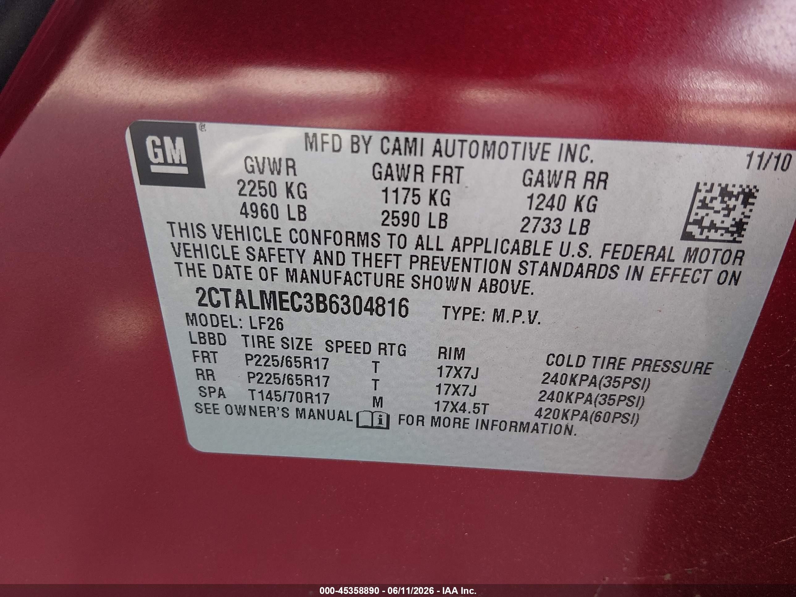 2011 Gmc Terrain Sle-1 Red vin: 2CTALMEC3B6304816