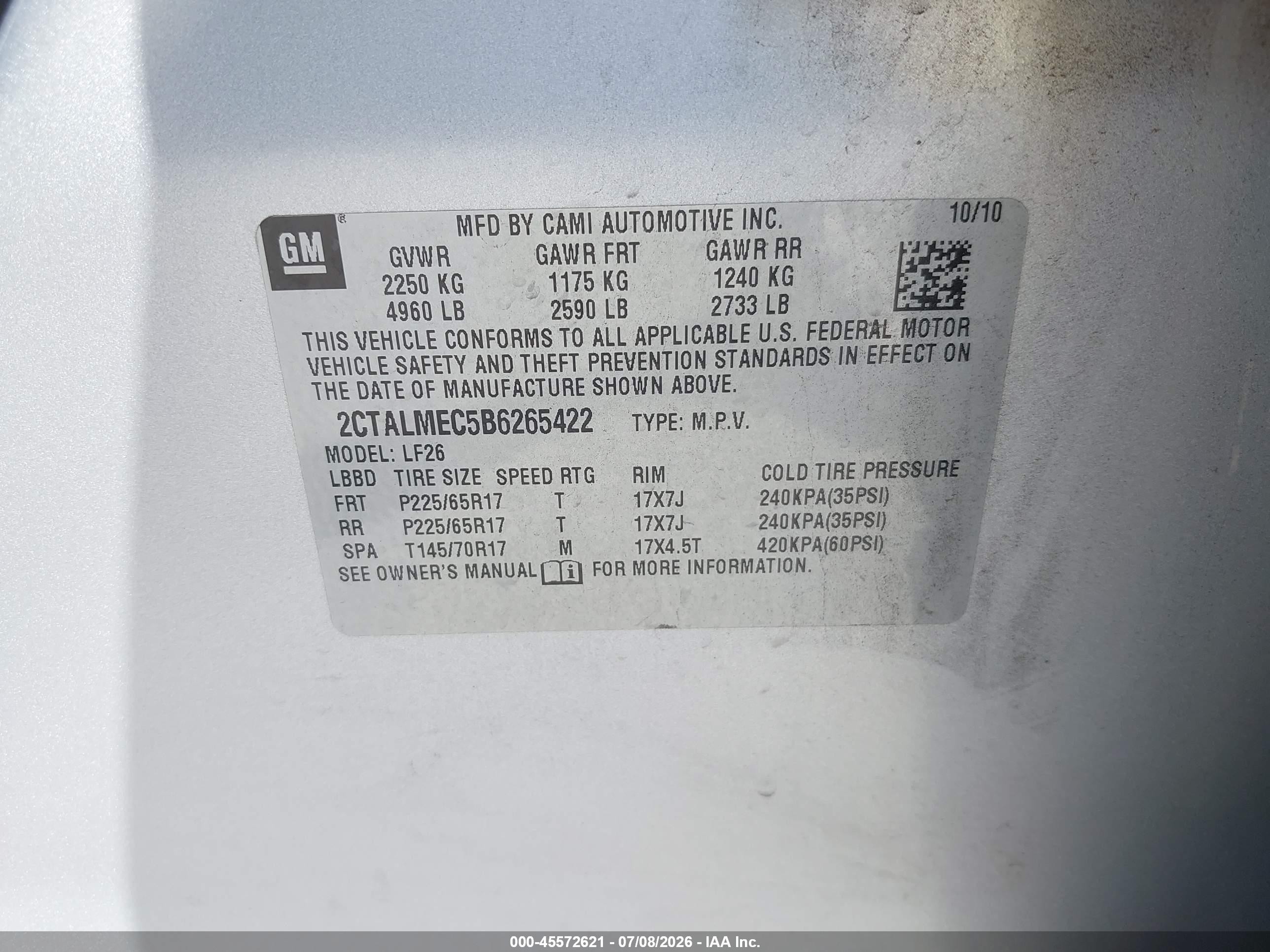 2011 Gmc Terrain Sle-1 Silver vin: 2CTALMEC5B6265422