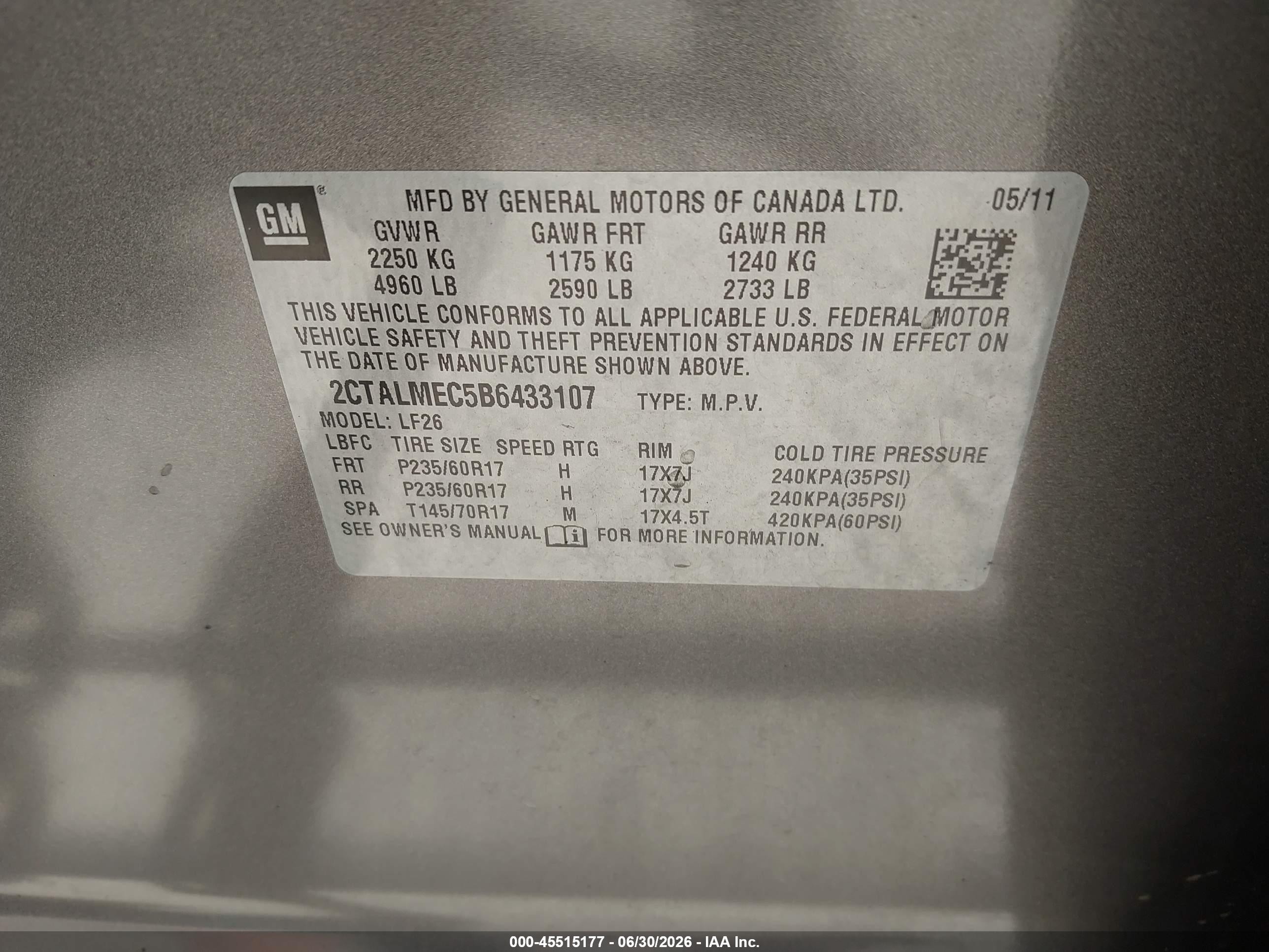 2011 Gmc Terrain Sle-1 Серый vin: 2CTALMEC5B6433107