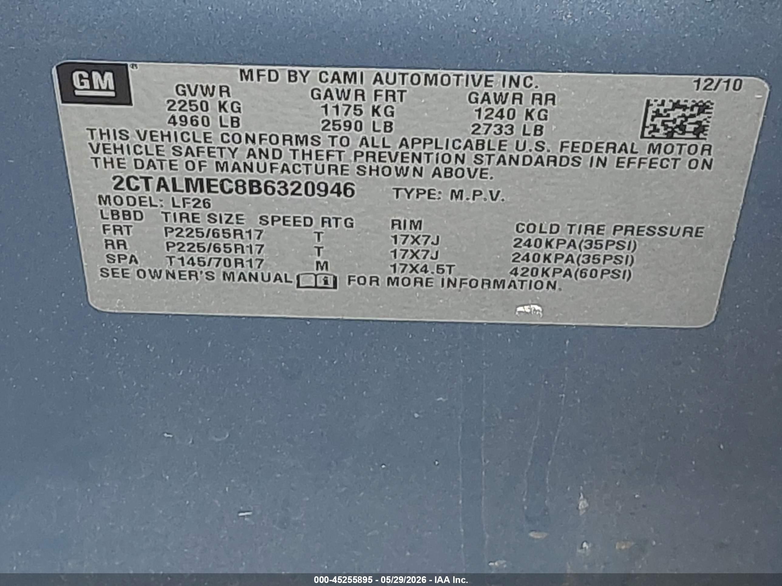 2011 Gmc Terrain Sle-1 Blue vin: 2CTALMEC8B6320946