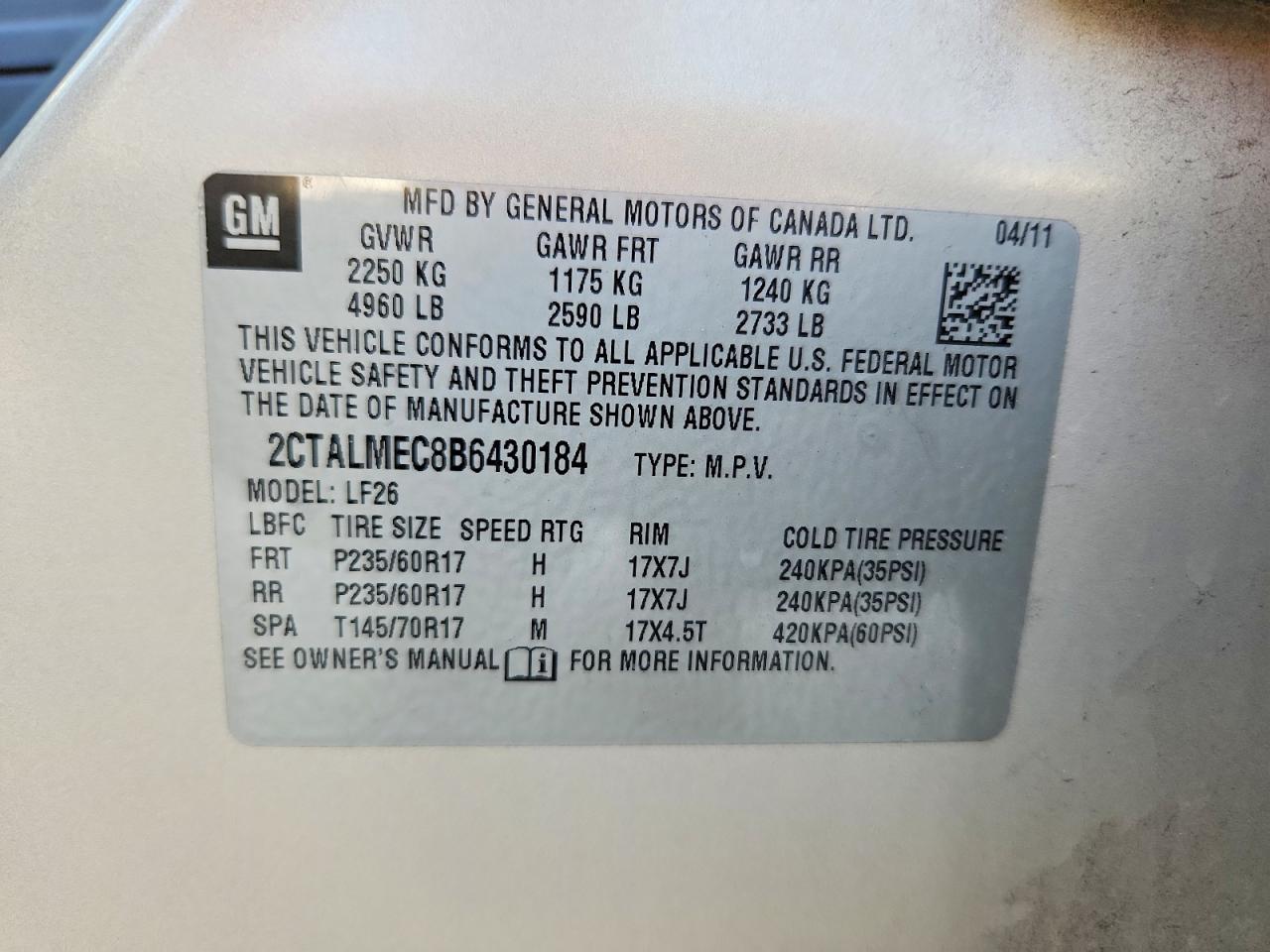 2011 Gmc Terrain Sle Beige vin: 2CTALMEC8B6430184