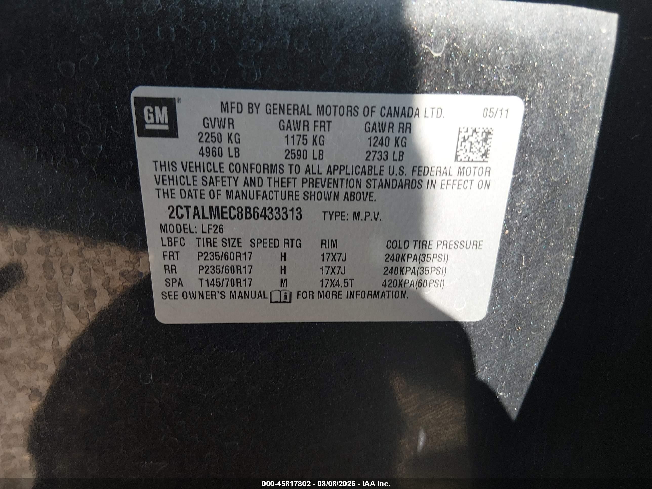 2011 Gmc Terrain Sle-1 Black vin: 2CTALMEC8B6433313